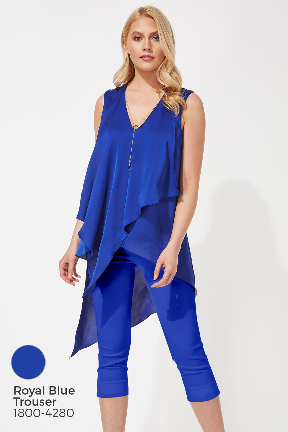 Royal Blue Sleeveless Asymmetric Necklace Top , Image 8 of 8