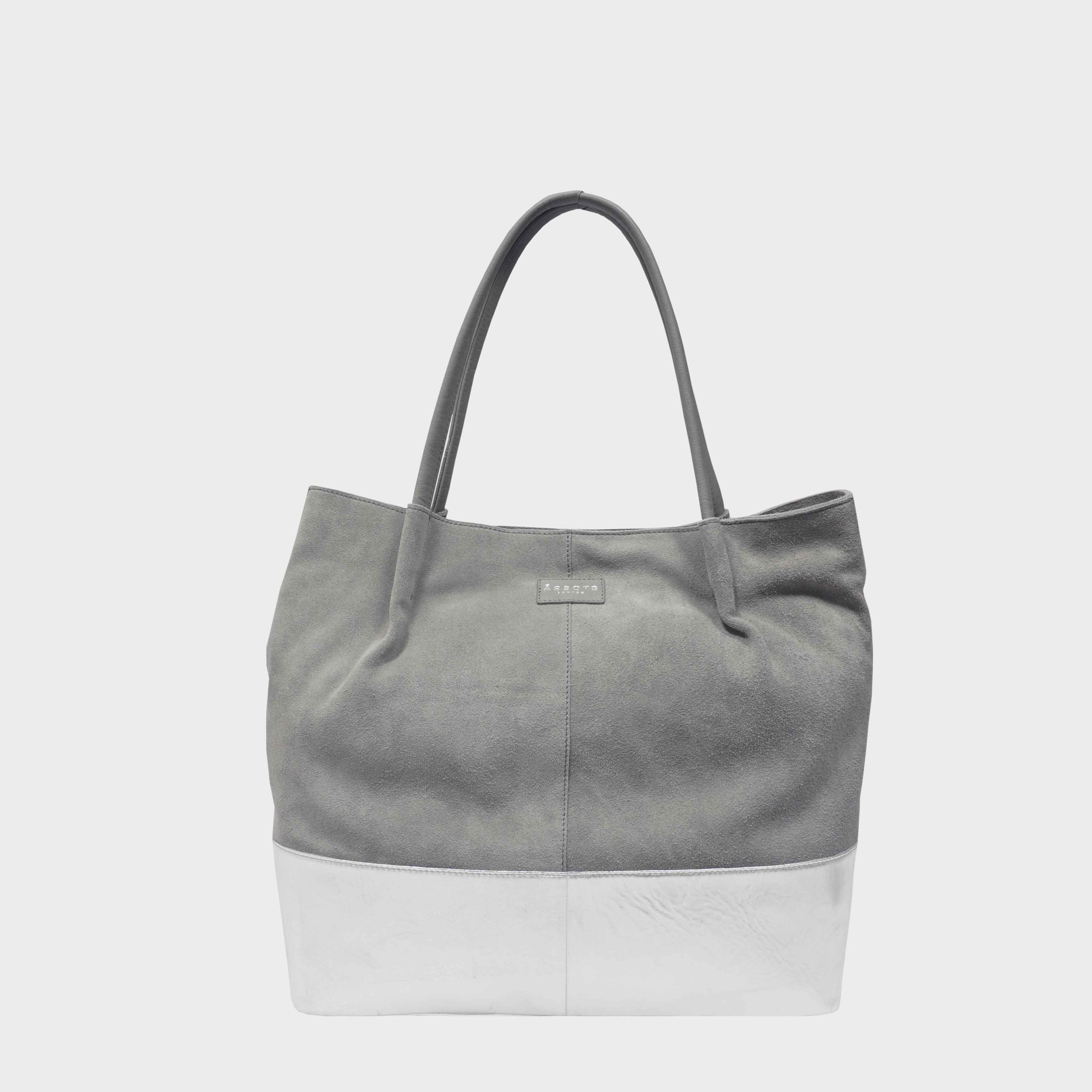 Silver 'DONNA' Metallic Real Leather Unlined Designer Shopper Bag, Image 1 of 4