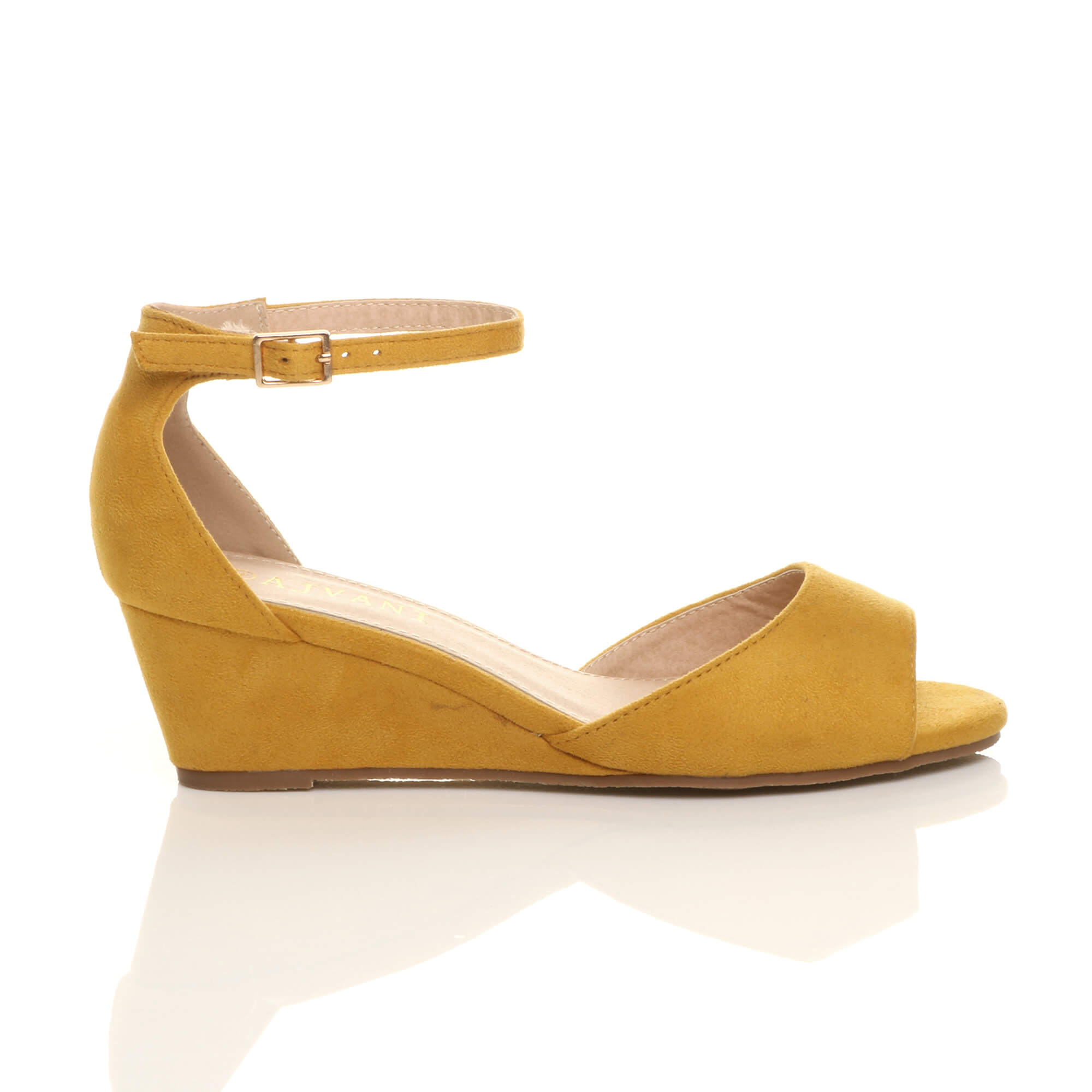 Yellow AJVANI Yellow Mid Wedge Heel Ankle Strap Sandals, Image 2 of 5