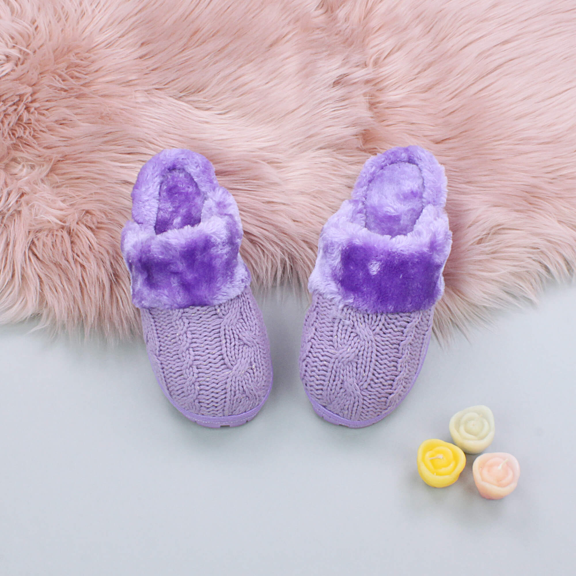 Lilac AJVANI Lilac Glitter Knitted Mules Slippers, Image 3 of 5