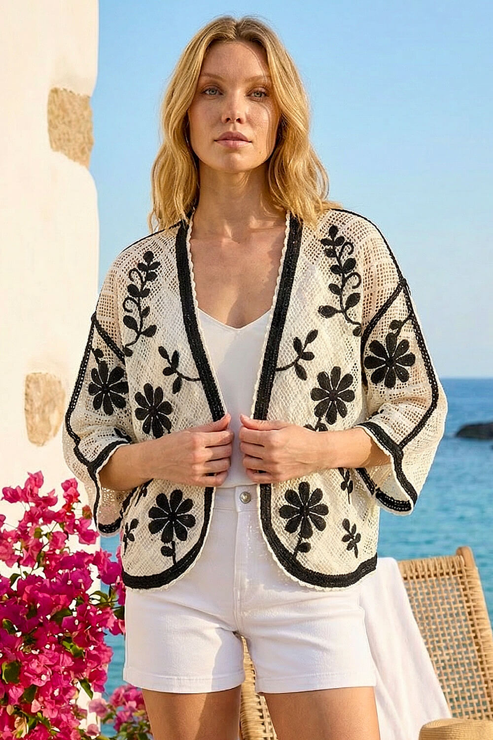 Black Embroidered Knit Cardigan, Image 3 of 4