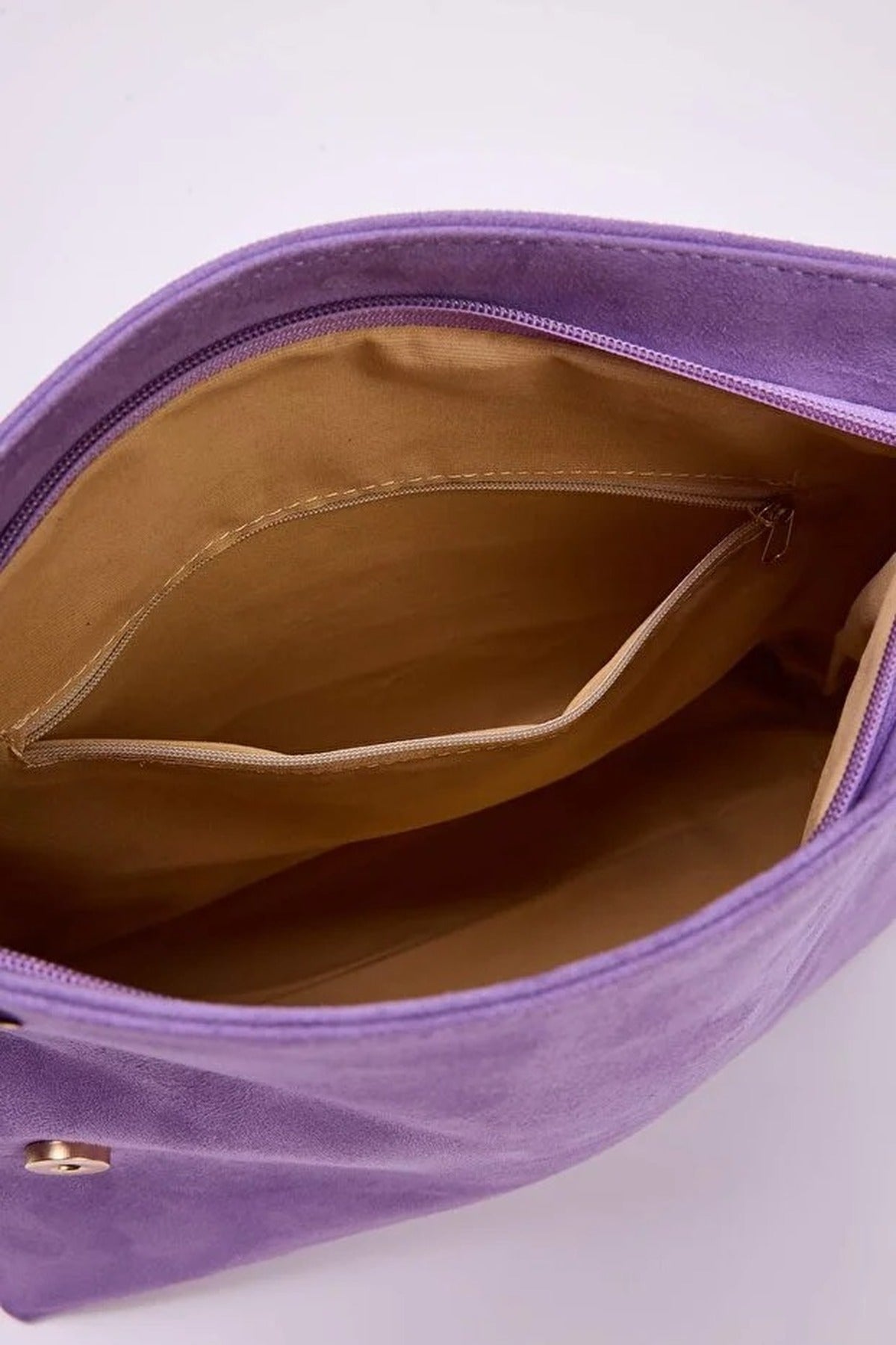 Lilac Soft Suede Foldover Clutch Bag, Image 3 of 4
