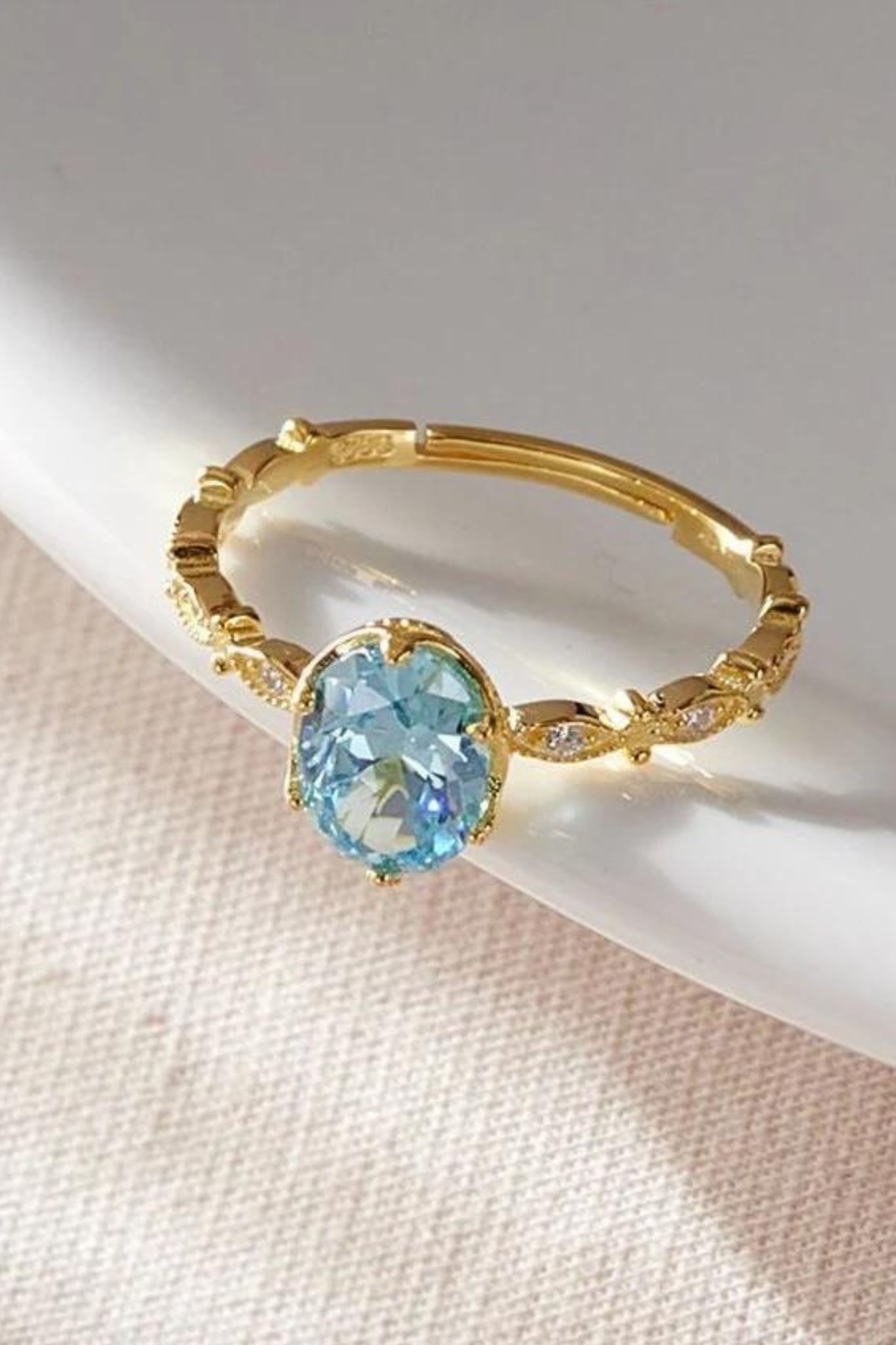 Blue Sterling Silver Aquamarine CZ Adjustable Ring, Image 3 of 3