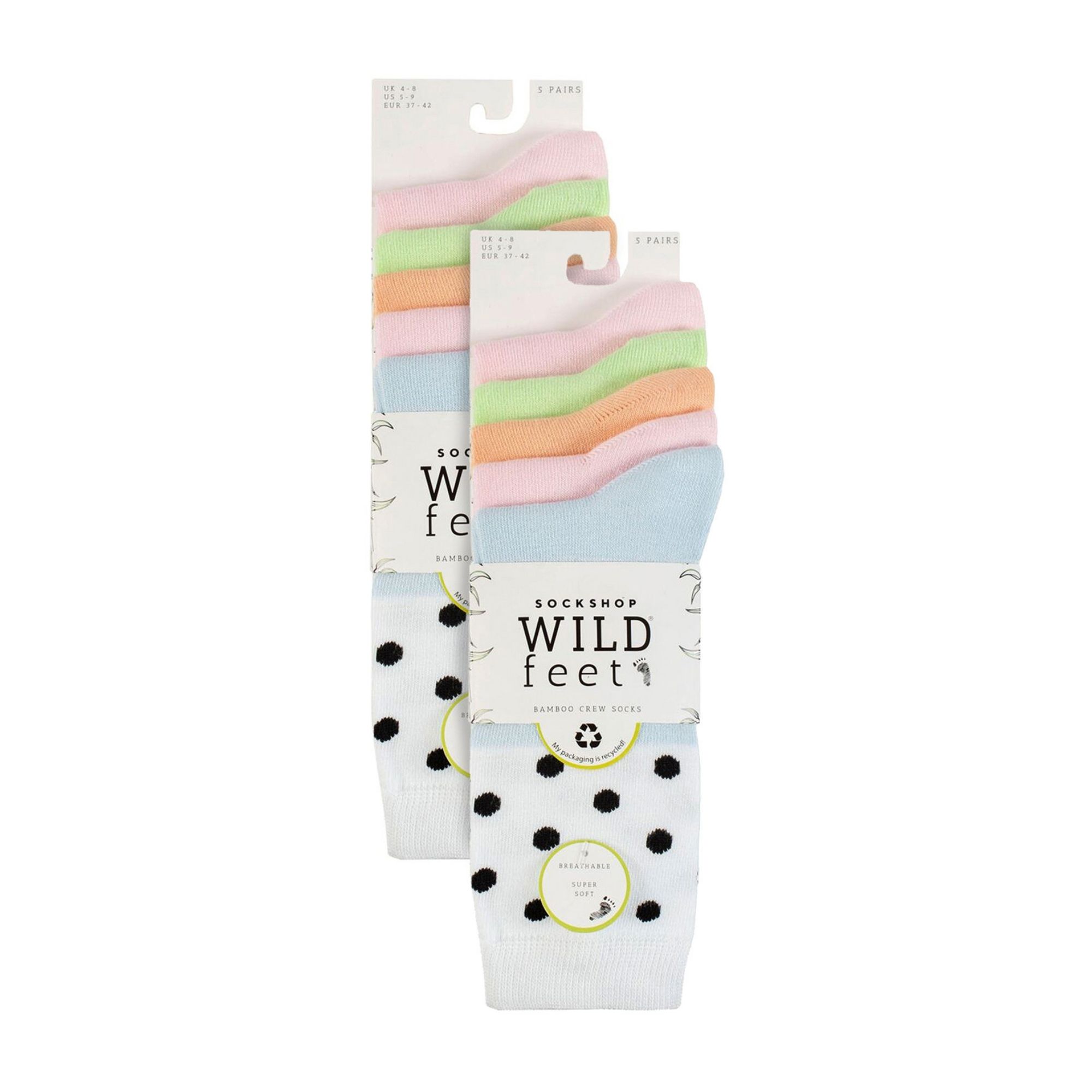Pink 10 Pairs Bamboo Crew Socks with Patterns, Image 3 of 3