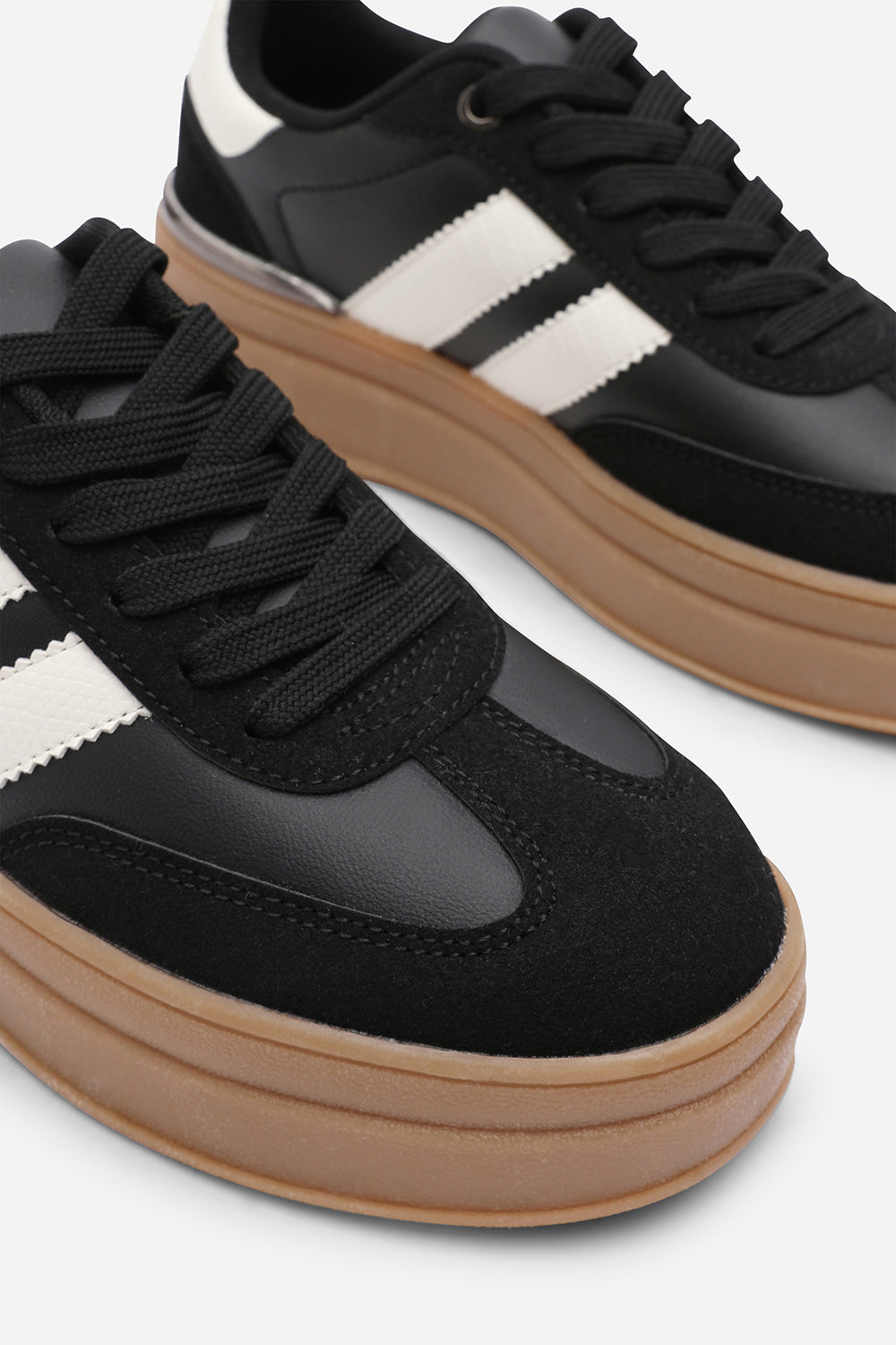 Black 'Brisa' Platform Lace Up Trainers with Side Stripes, Image 5 of 8