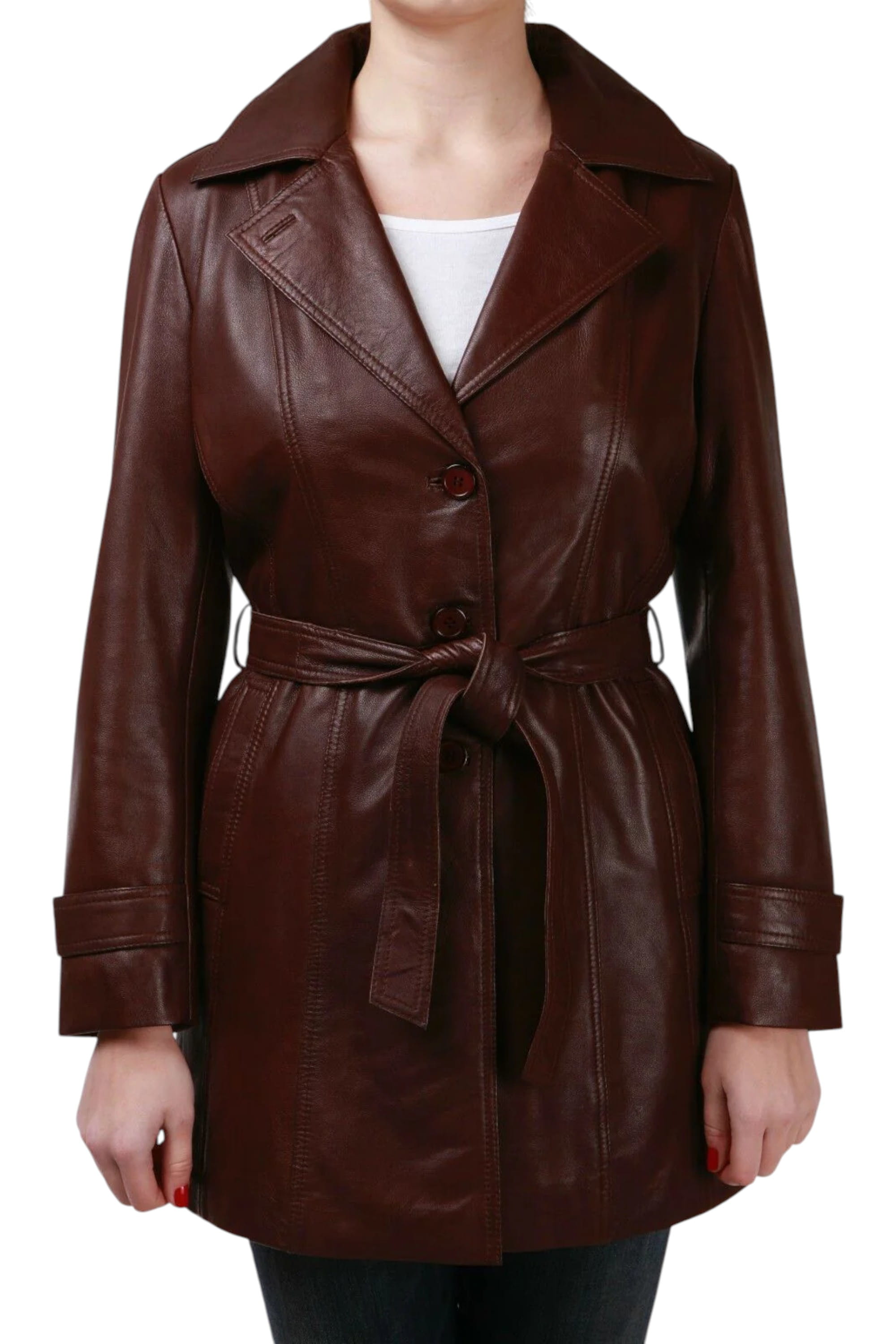 Brown 3/4 Length Tie Belt Trench Coat-Oldbury, Image 1 of 5