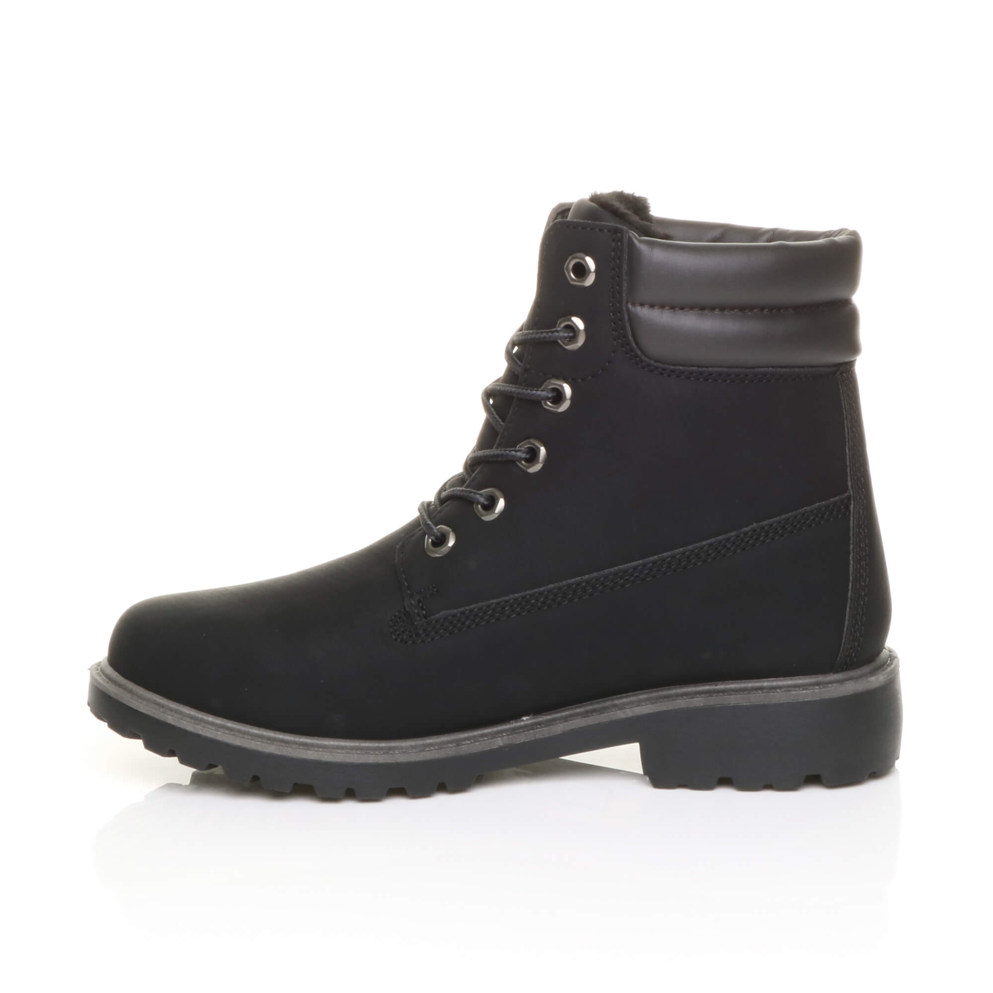 Black AJVANI Black Low Heel Lace Up Biker Worker Boots, Image 3 of 6