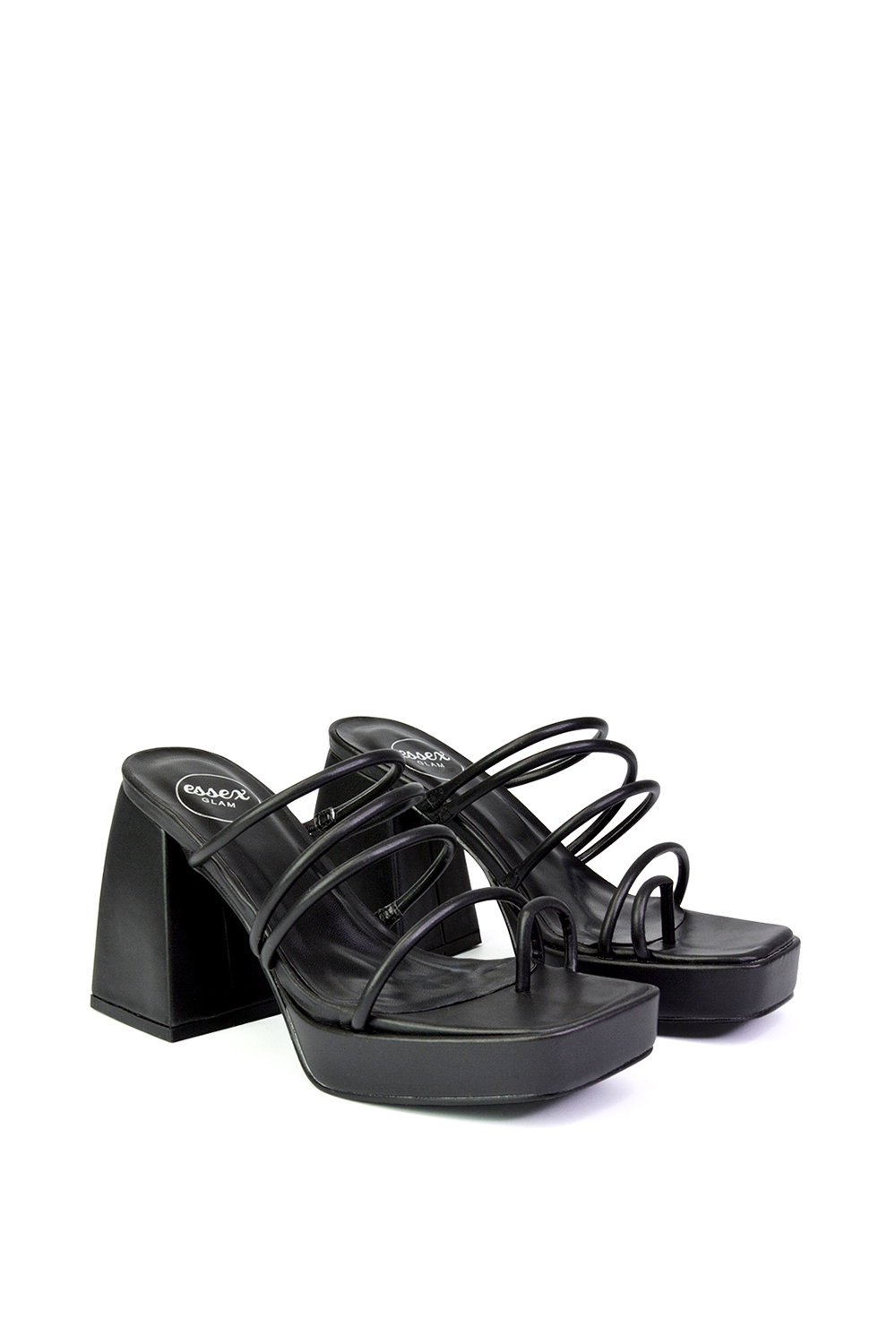 Black XY LONDON Black 'Colt' Strappy Square Toe High Block Heel Platform Mule Sandals, Image 4 of 5