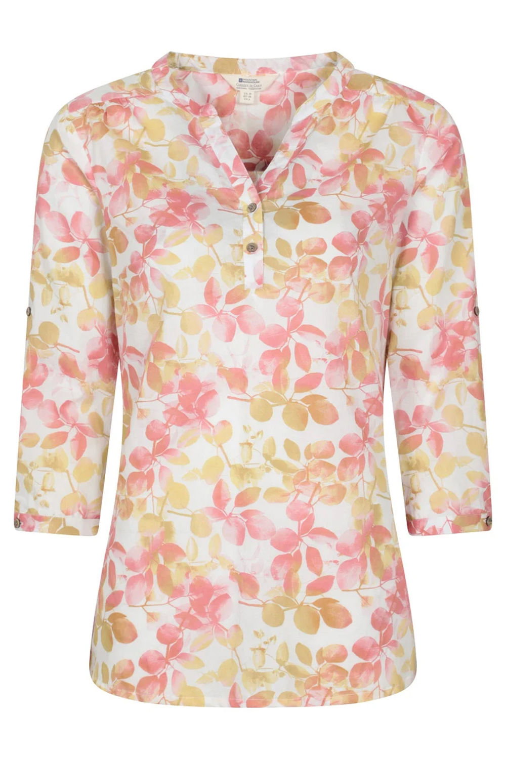 Coral Petra Leaf Print 3/4 Sleeve Blouse, Image 1 of 4