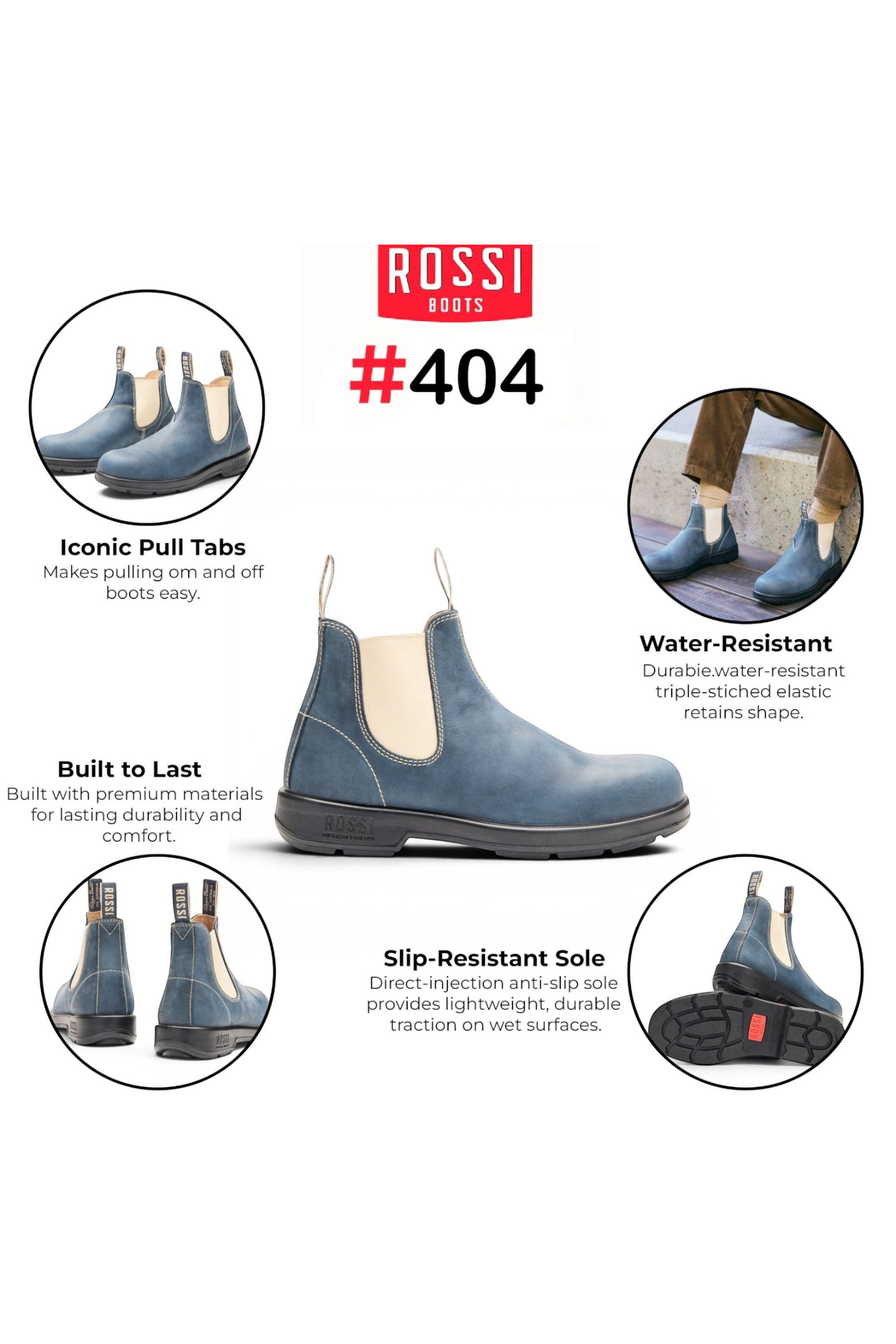 Blue Leather Outdoor Chelsea Boots-Spinifex, Image 3 of 6