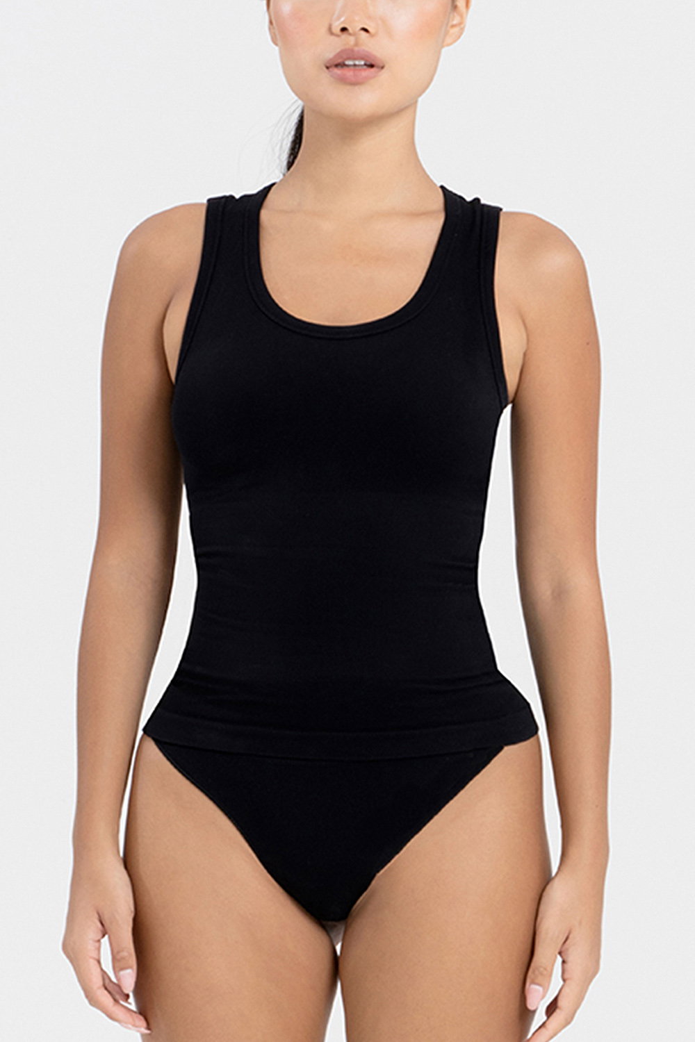 Black Scoop Neck Sculpting Tank Stretch Fit, Image 3 of 5