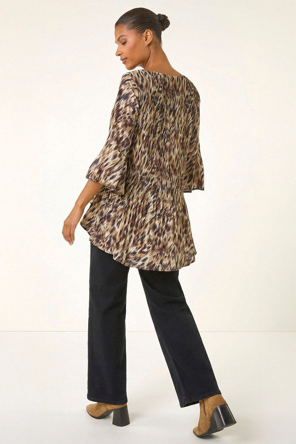 Brown Animal Print Pleated Top, Image 4 of 5