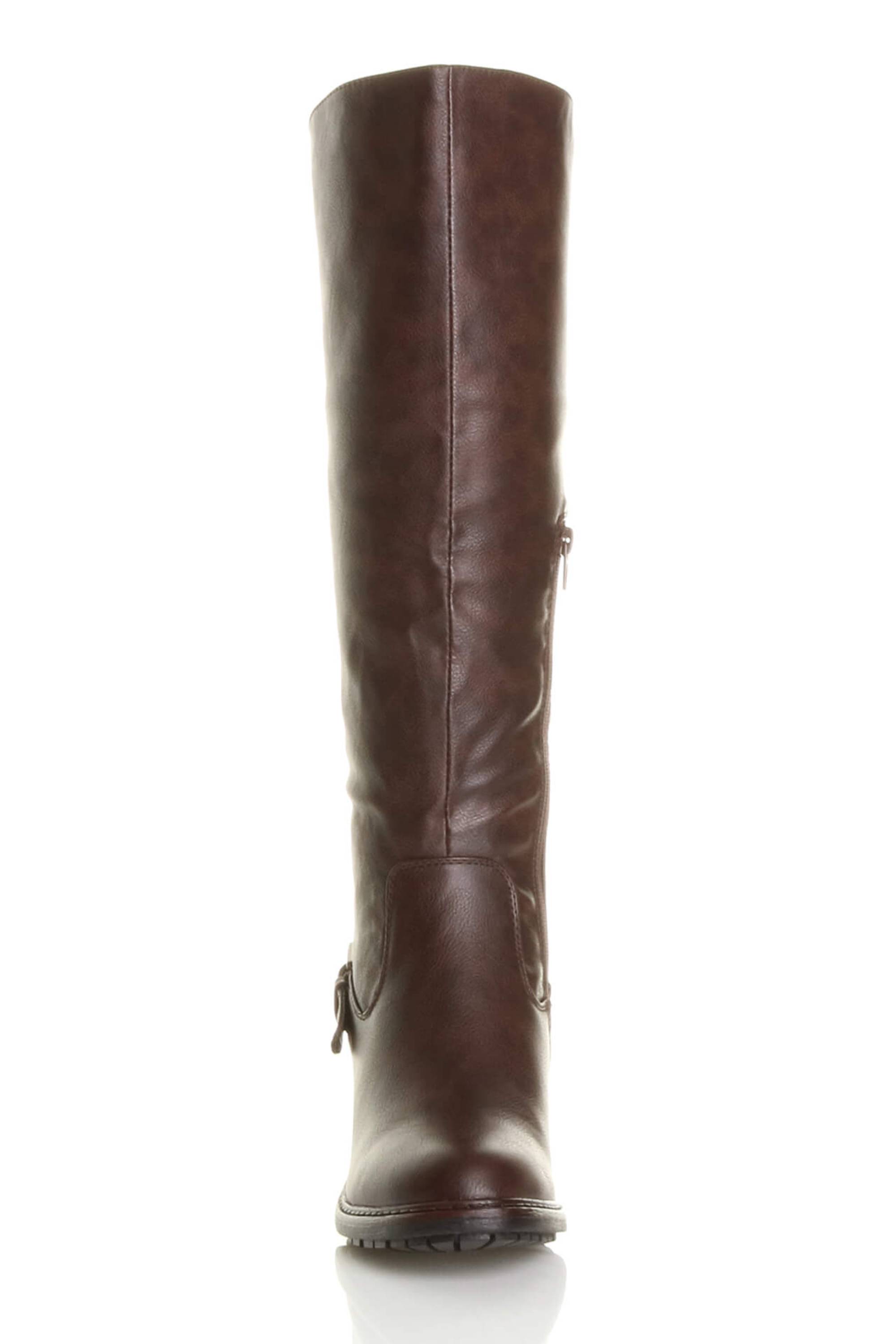 Brown AJVANI Brown High Block Heel Chunky Biker Knee High Boots, Image 6 of 6