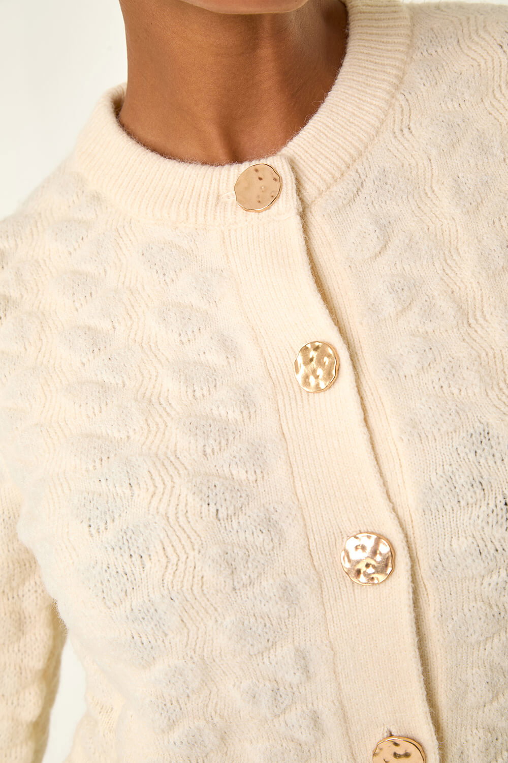 Ivory Textured Buttoned Knit Cardigan, Image 6 of 5