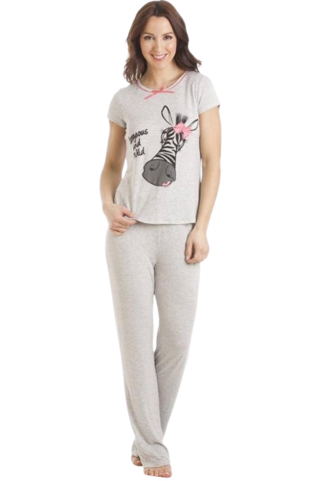 Grey Camille Lingerie Grey Zebra Motif Pyjama Set, Image 1 of 5