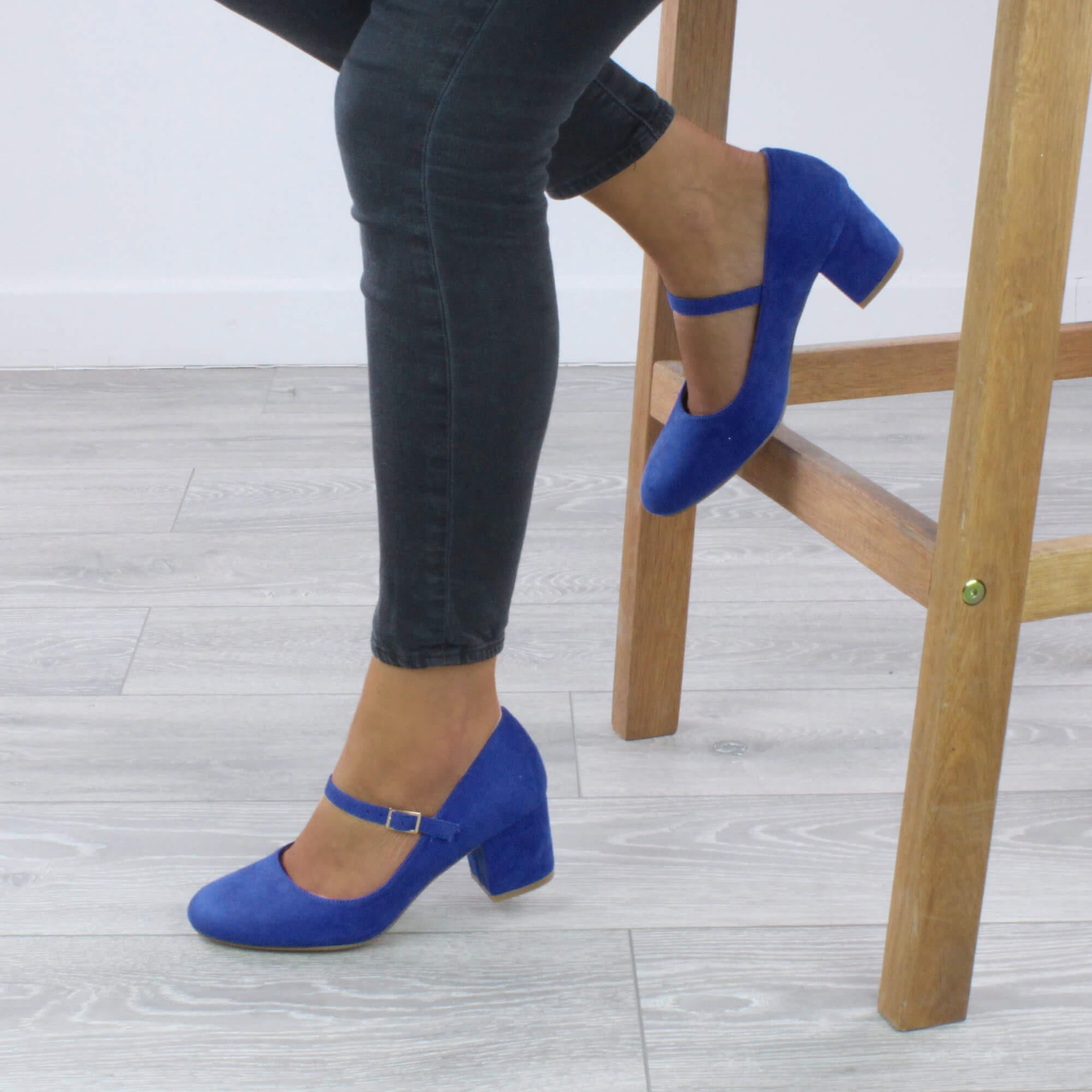 Royal Blue AJVANI Royal Blue Mid Block Heel Mary Jane Court Shoes, Image 5 of 6