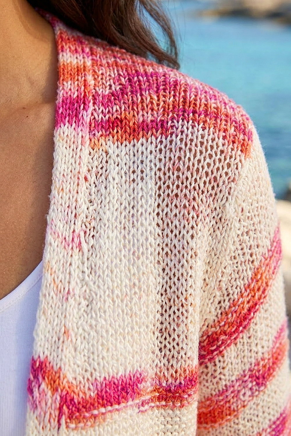 Cerise Colour Block Spacedye Knit Cardigan, Image 5 of 4