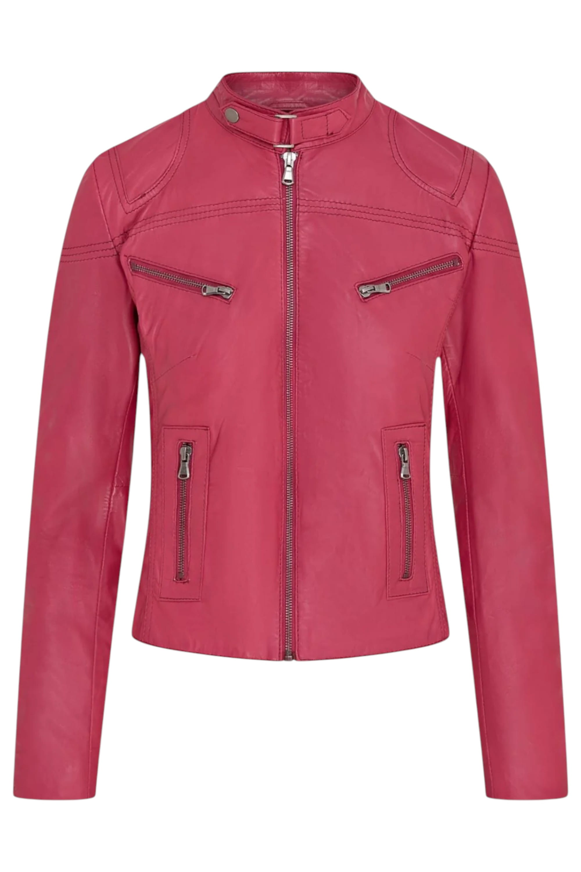 Pink Infinity Leather Pink Slim-Fit Leather Biker Jacket-Tulsa, Image 2 of 6