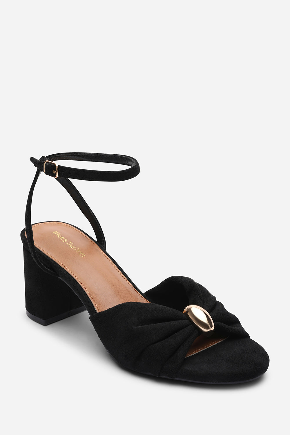 Black Bluebird Block Heel Ruched Buckle Sandal, Image 3 of 6
