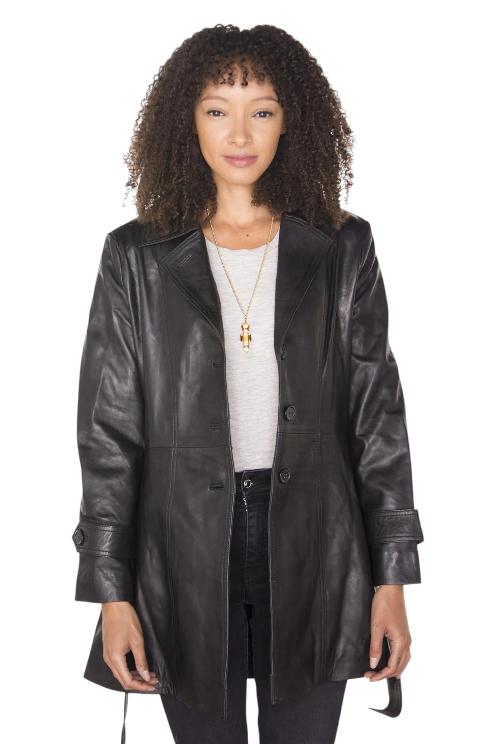 Black Womens 3/4 Length Trench Coat - Ranch, Image 2 of 6