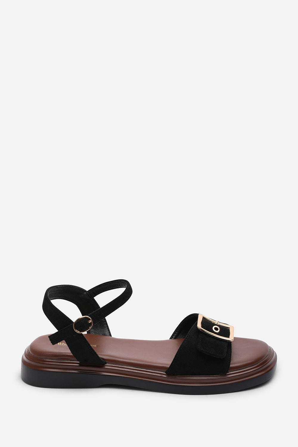 Black Coastal Front Buckle Flatform Suede Sandal, Image 2 of 6