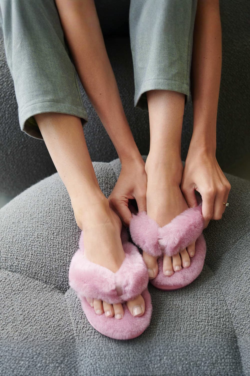 Pink "Highland Powder Puff Rose" Sheepskin Slipper Sliders