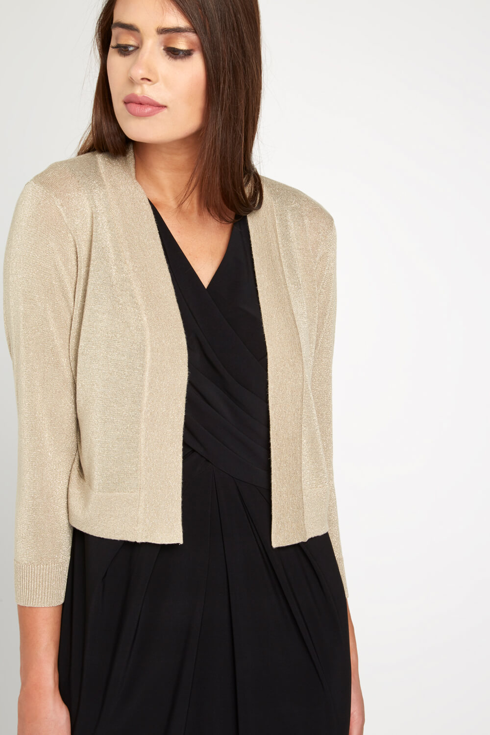 3/4 Sleeve Shimmer Shrug in Gold - Roman Originals UK
