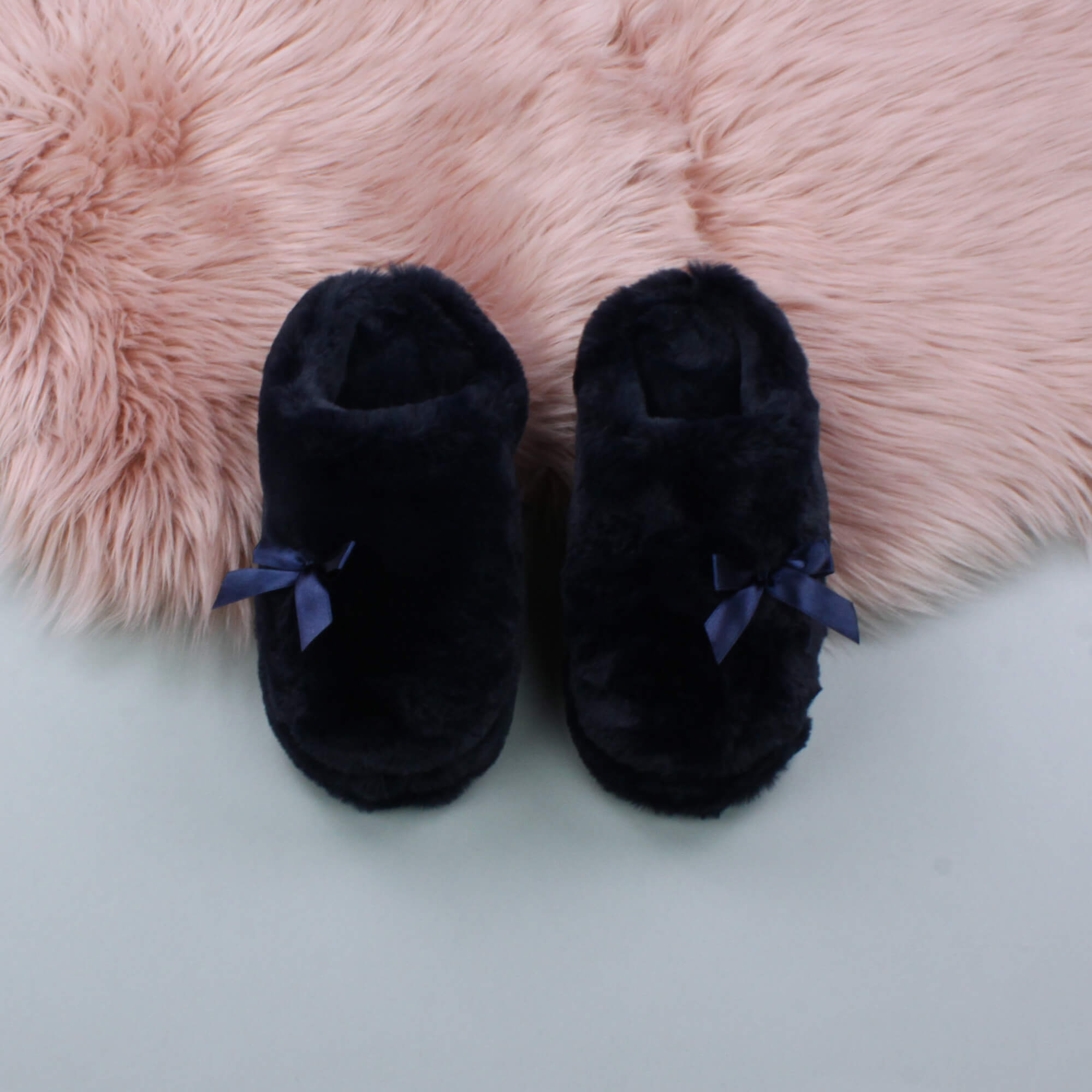 Navy Blue AJVANI Navy Blue Fluffy Mule Slippers, Image 4 of 6