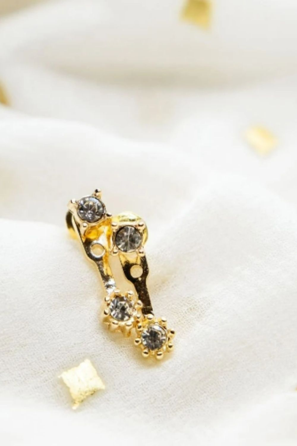 Gold Gold Zircon Minimalist Line Stud Earrings, Image 2 of 2