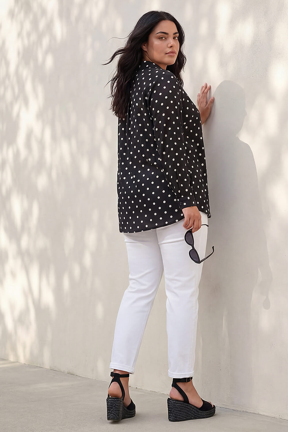 Black Curve Spot Print Button Shirt, Image 4 of 4
