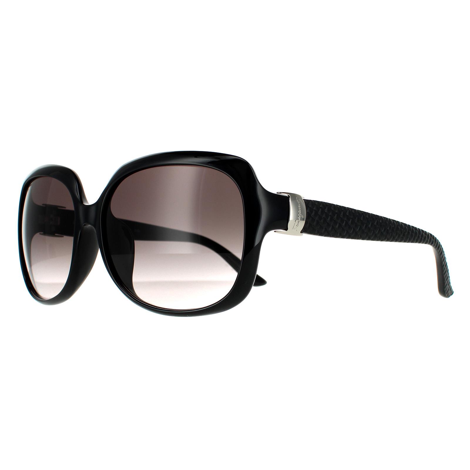 Black Salvatore Ferragamo Black Rectangle Black Grey Gradient Sunglasses, Image 2 of 4