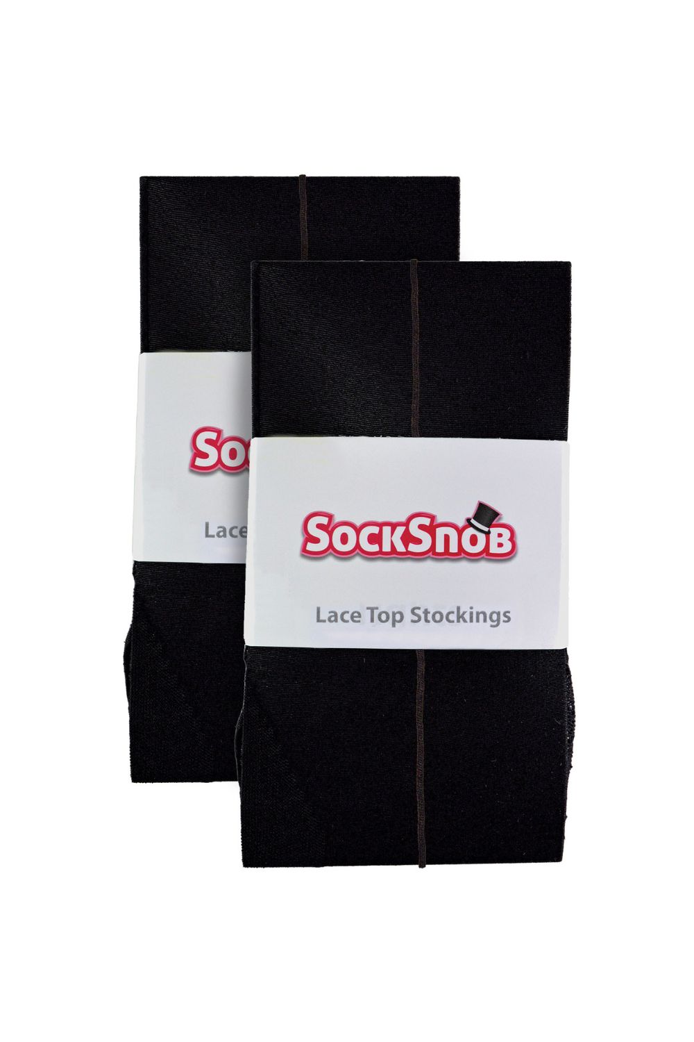 Black 2 Pack Seamed Stockings with Lace Top, Image 2 of 3