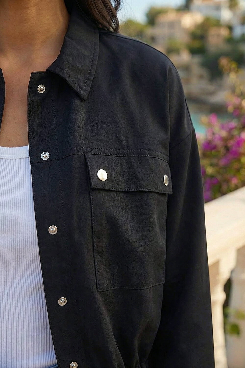 Black Utility Collared Pocket Stretch Jacket, Image 5 of 4