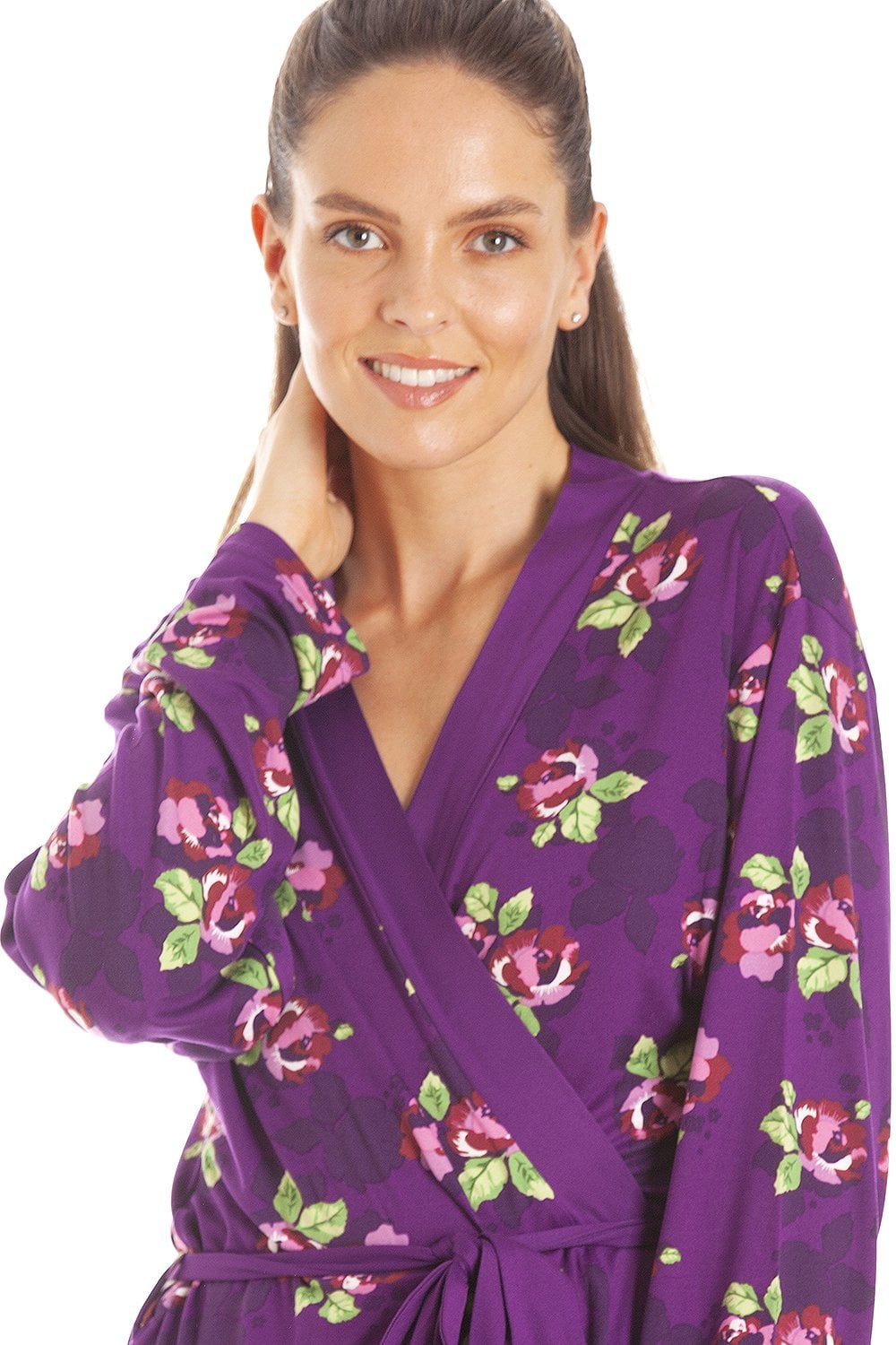 Purple Floral Print Spandex Knee Length Wrap, Image 5 of 5