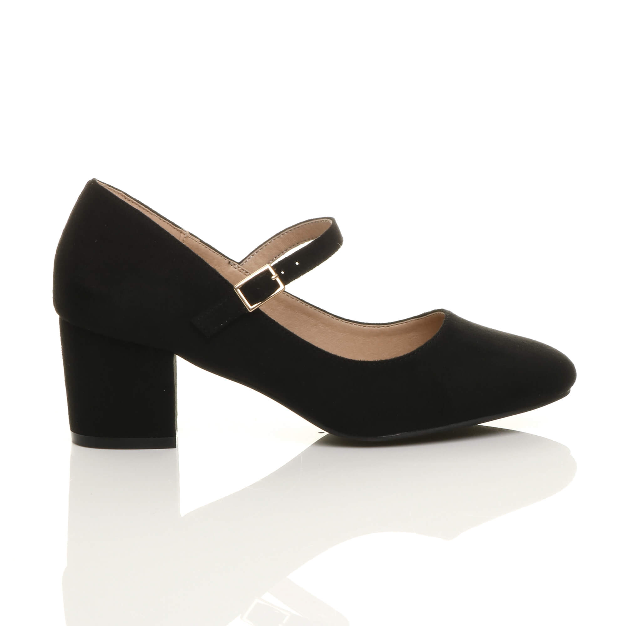 Black AJVANI Black Mid Block Heel Mary Jane Court Shoes, Image 2 of 6