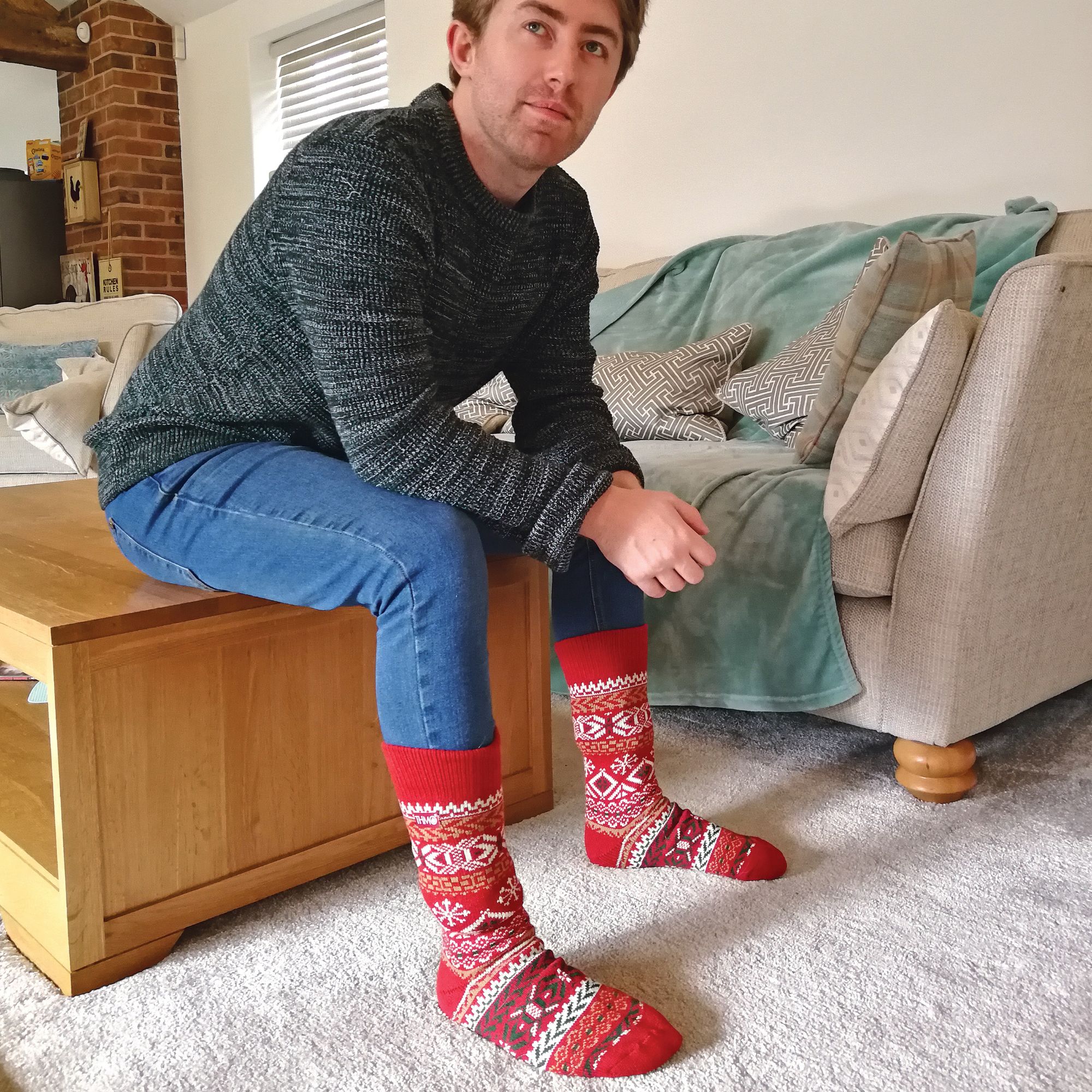 Red 1 Pack Vintage Nordic Thermal Thick Wool Blend Socks, Image 4 of 5
