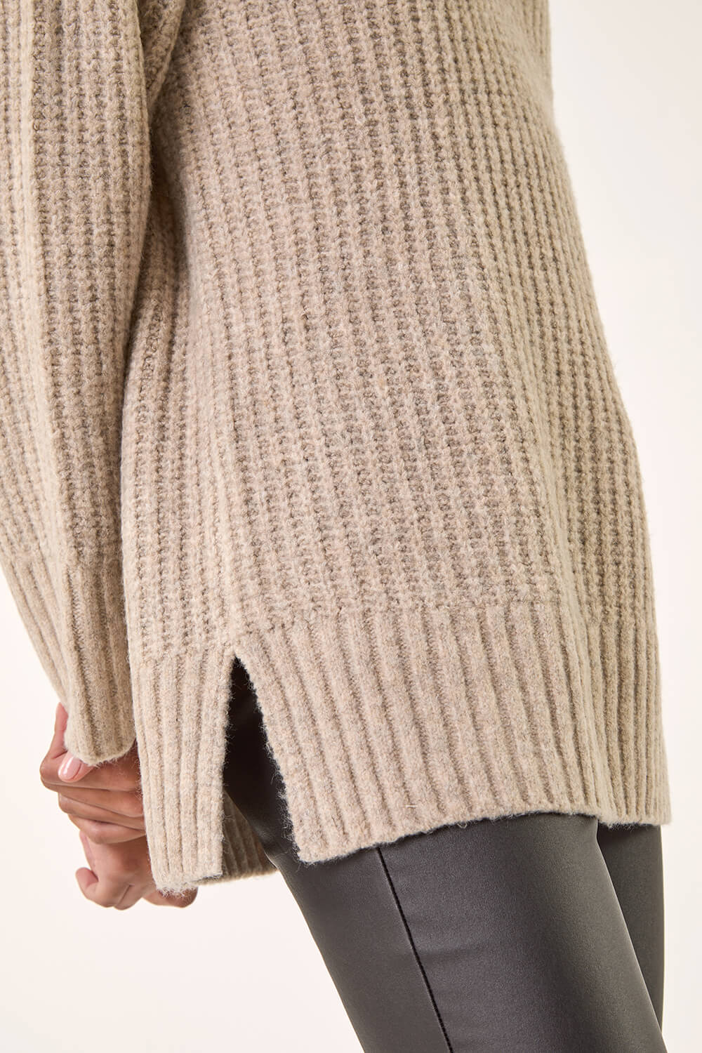Beige Chunky V-Neck Knit Jumper , Image 6 of 5