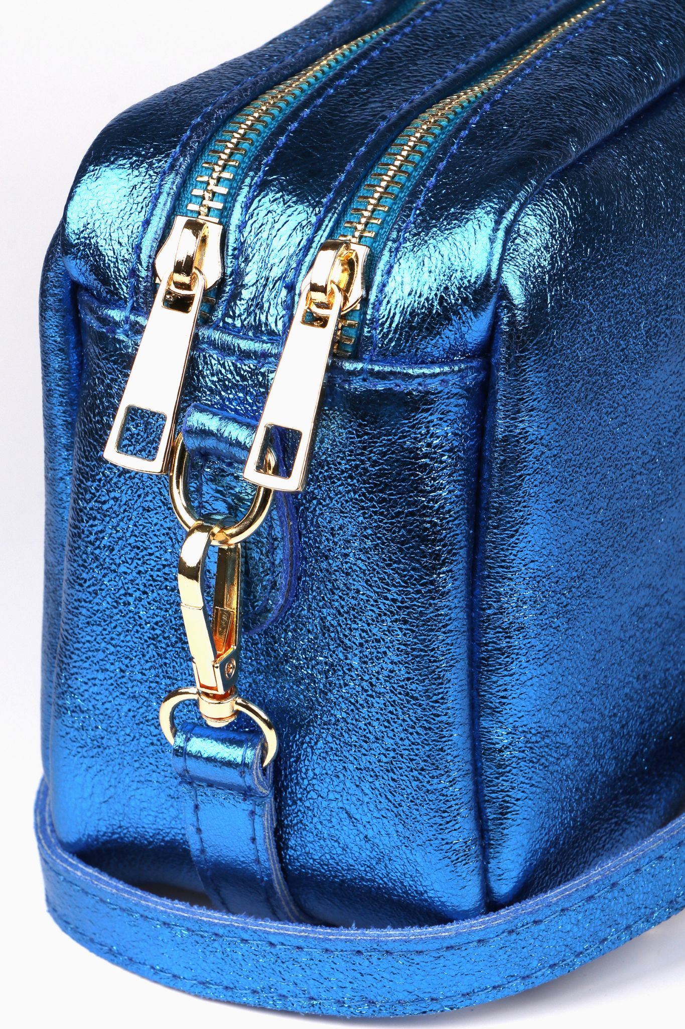 Blue Sarta Blue Double Zip Metallic Leather Crossbody Bag, Image 3 of 3