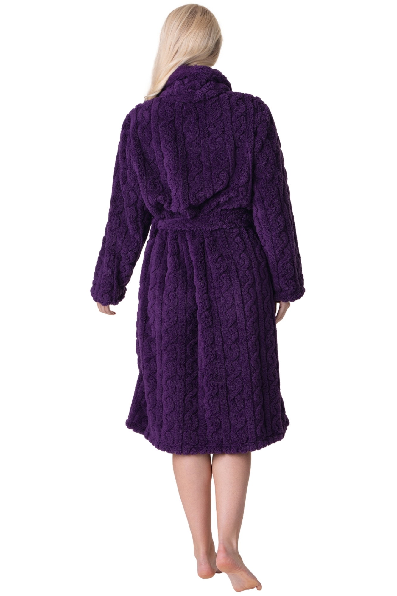 Purple Camille Lingerie Purple Supersoft Fleece Jaquard Bathrobe, Image 3 of 5