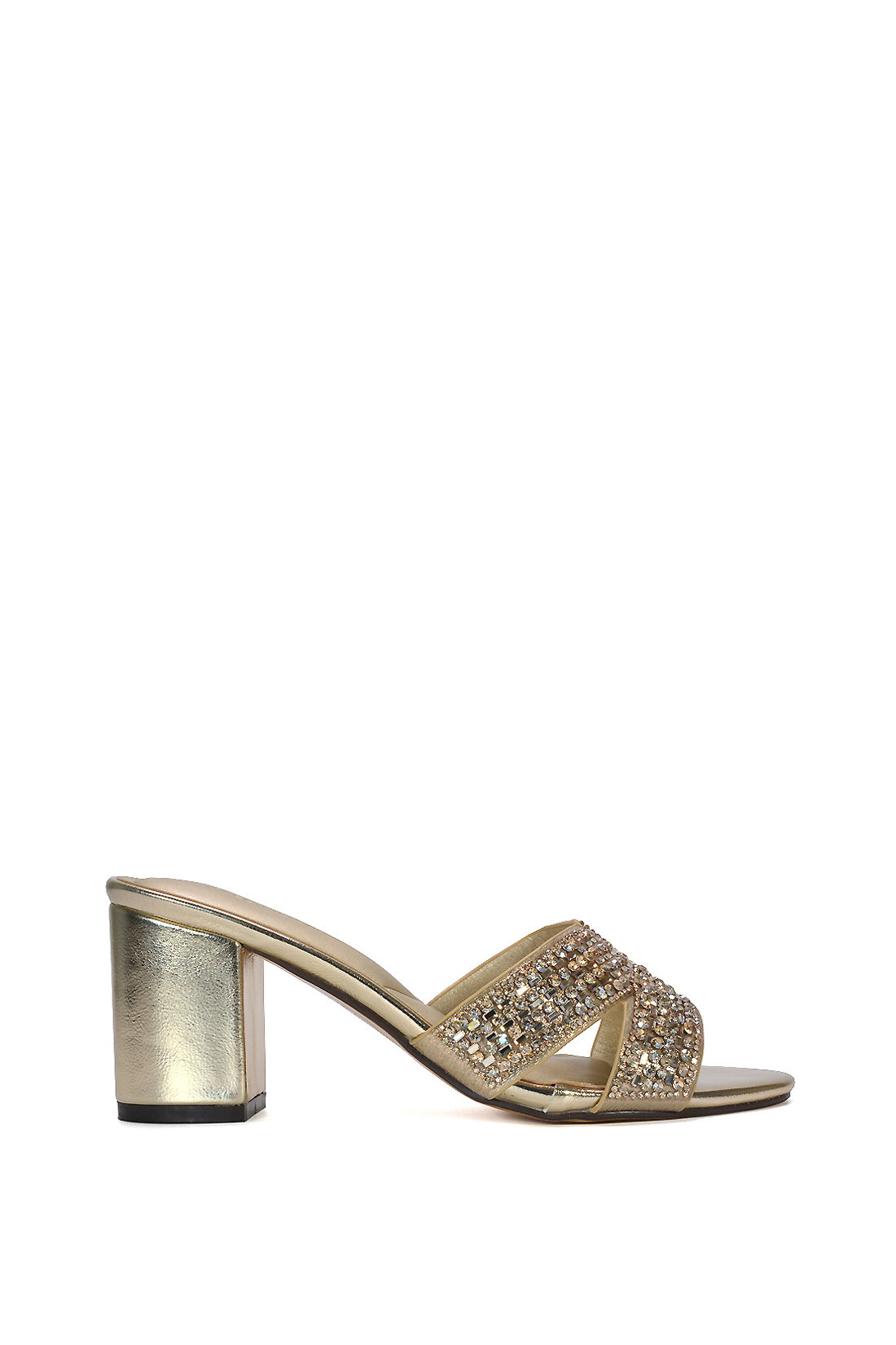 Black 'Julian' Sparkly Diamante Strappy Mid Block Heeled Sandal Mules