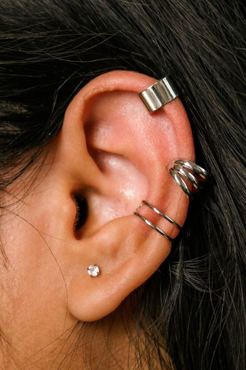 Silver Gold-Plated 3-Piece Adjustable Non-Piercing Helix Ear Cuff Set, Image 1 of 2