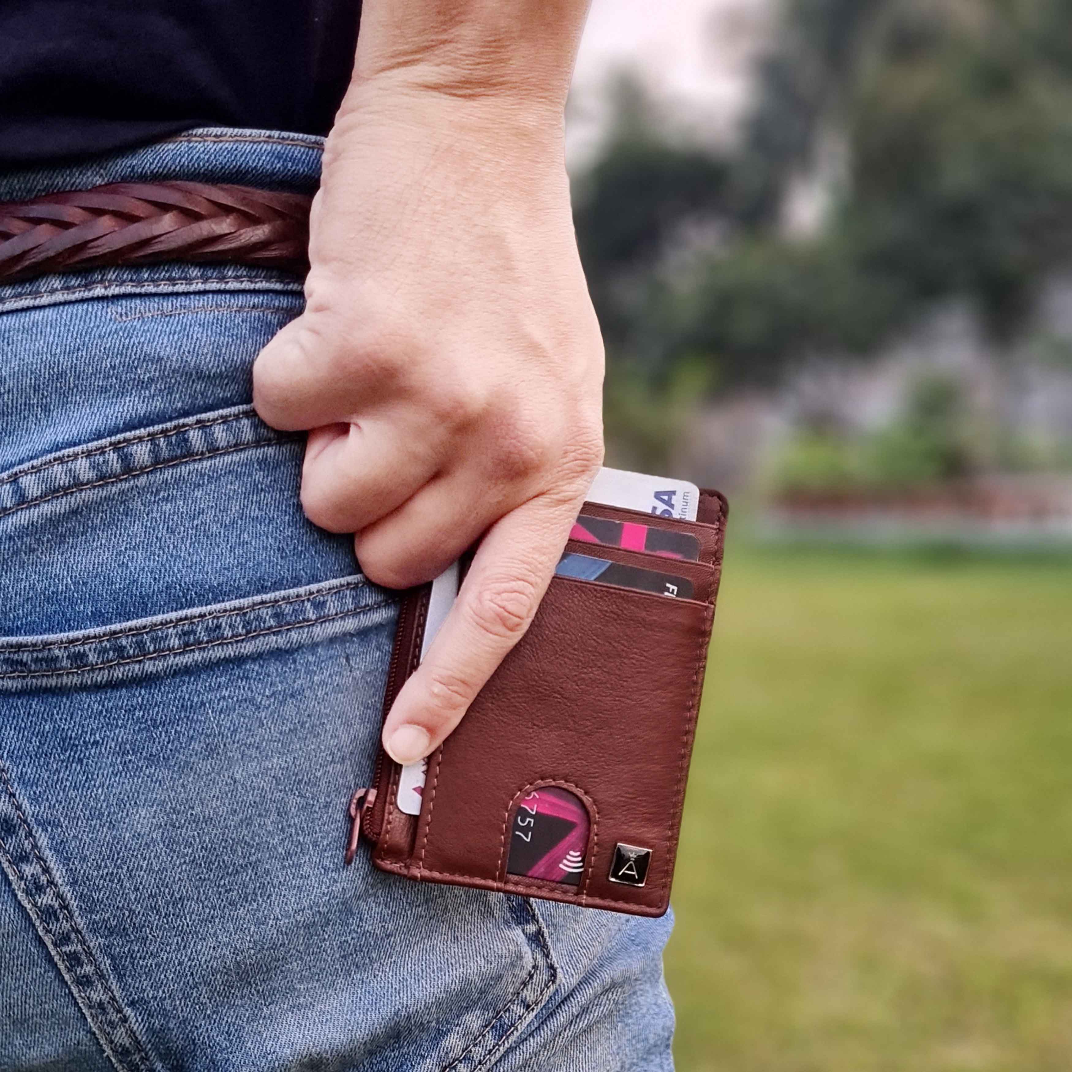 Brown 'LYNN' Real Leather Slim Credit Cardholder Case, Image 2 of 5