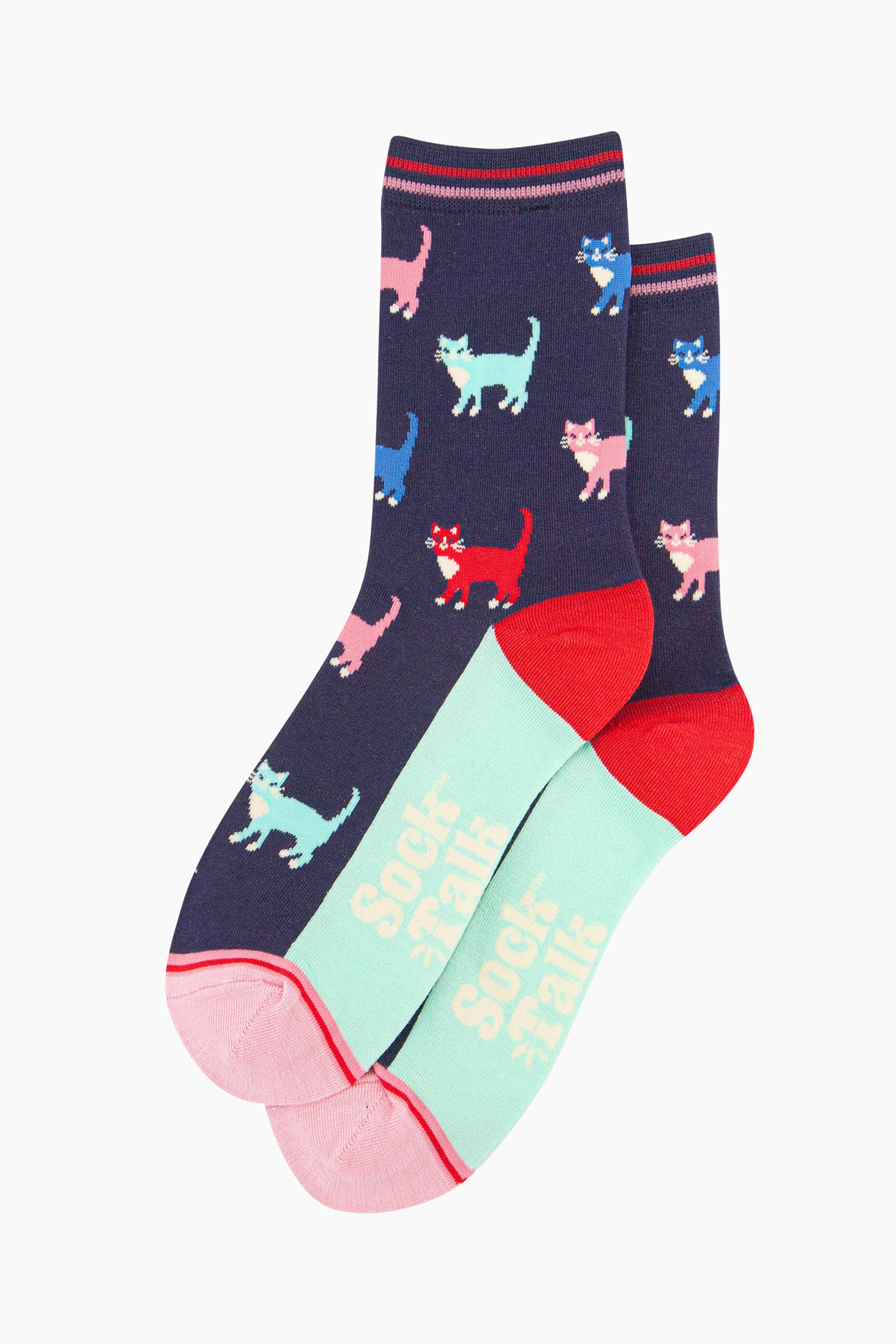 Navy Blue Bamboo Socks - Navy/Multi, Cats, Image 2 of 4