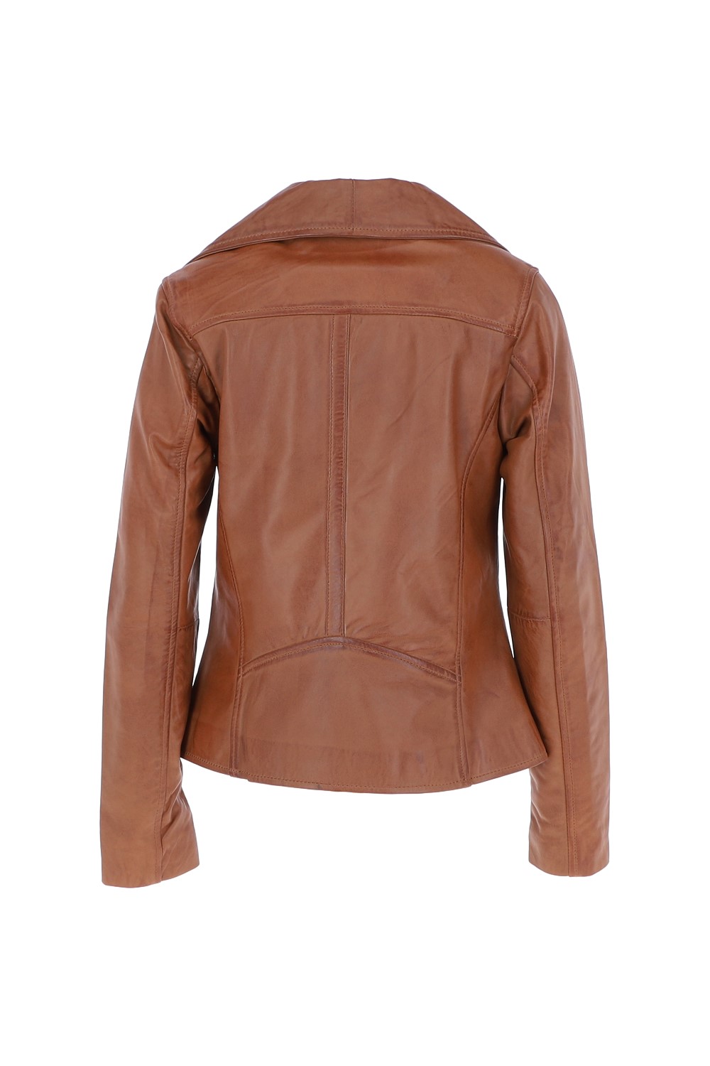 Tan Ashwood Leather Tan 'Isabella' Real Leather Wide Collar Biker Jacket, Image 4 of 5