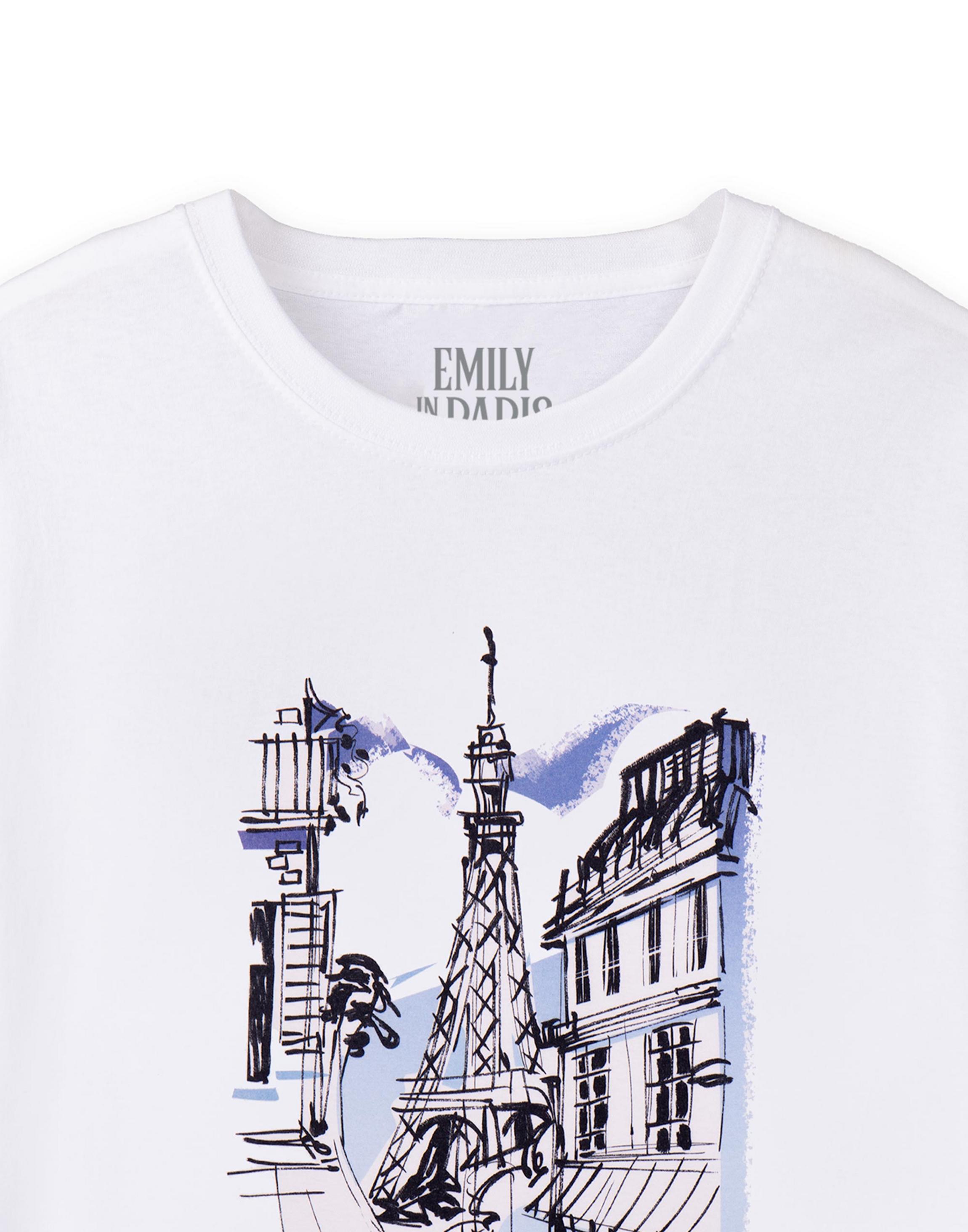 White Emily In Paris Sketchy Cityscape T-Shirt, Image 3 of 6