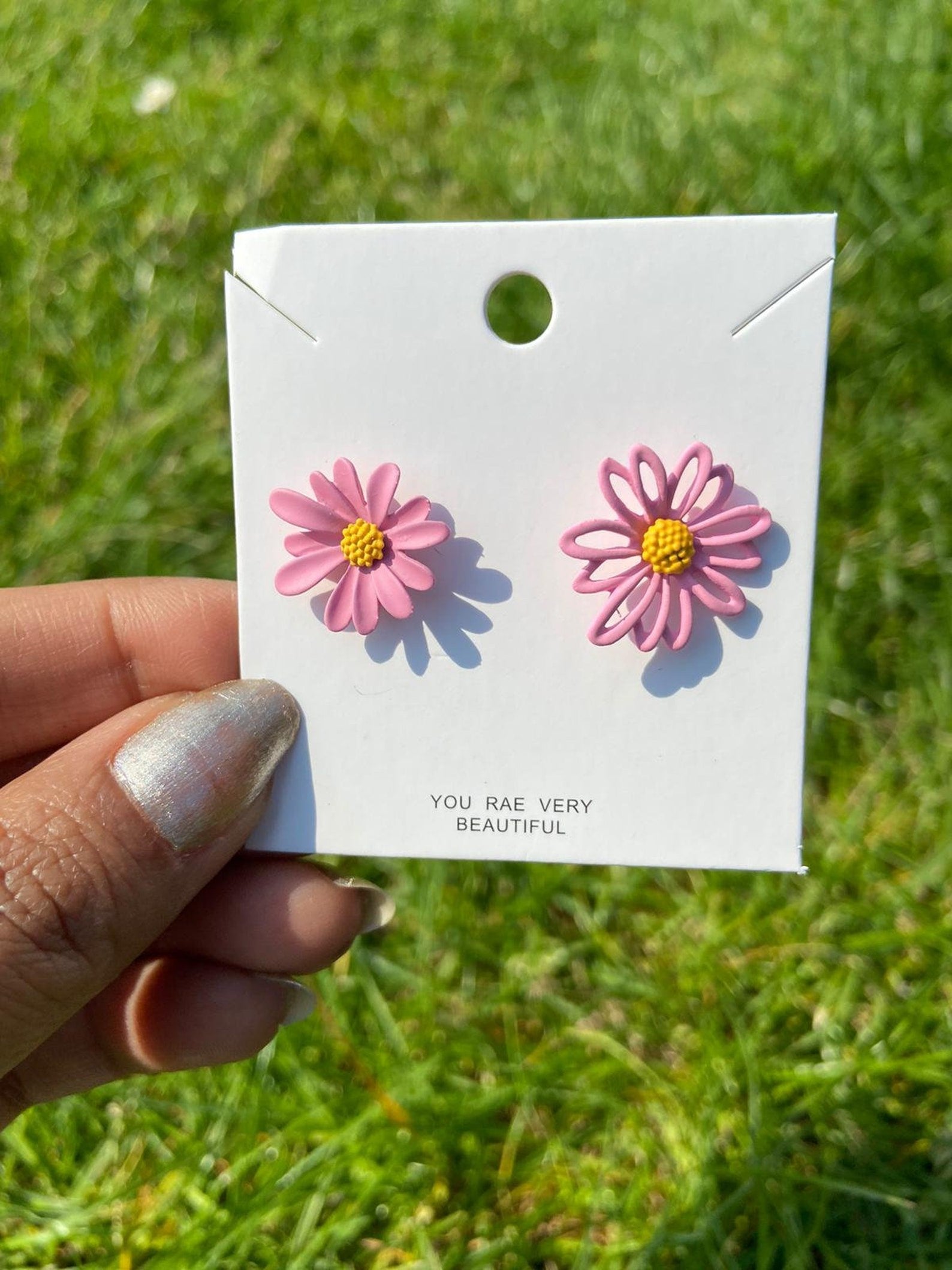 Green Floral Daisy Sunflower Summer Boho Studs, Image 3 of 8