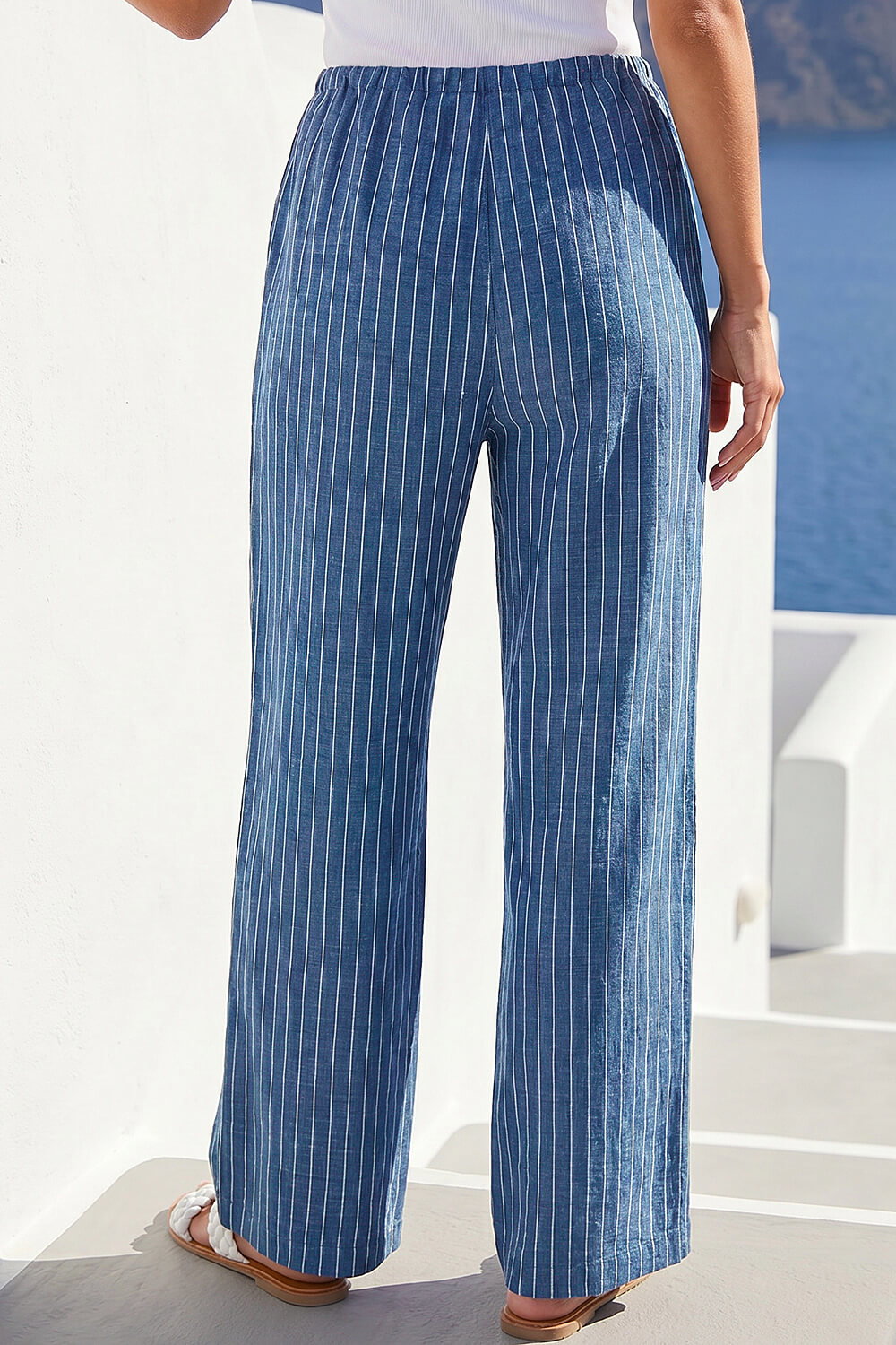 Blue Stripe Tie Waist Pocket Trouser, Image 4 of 4