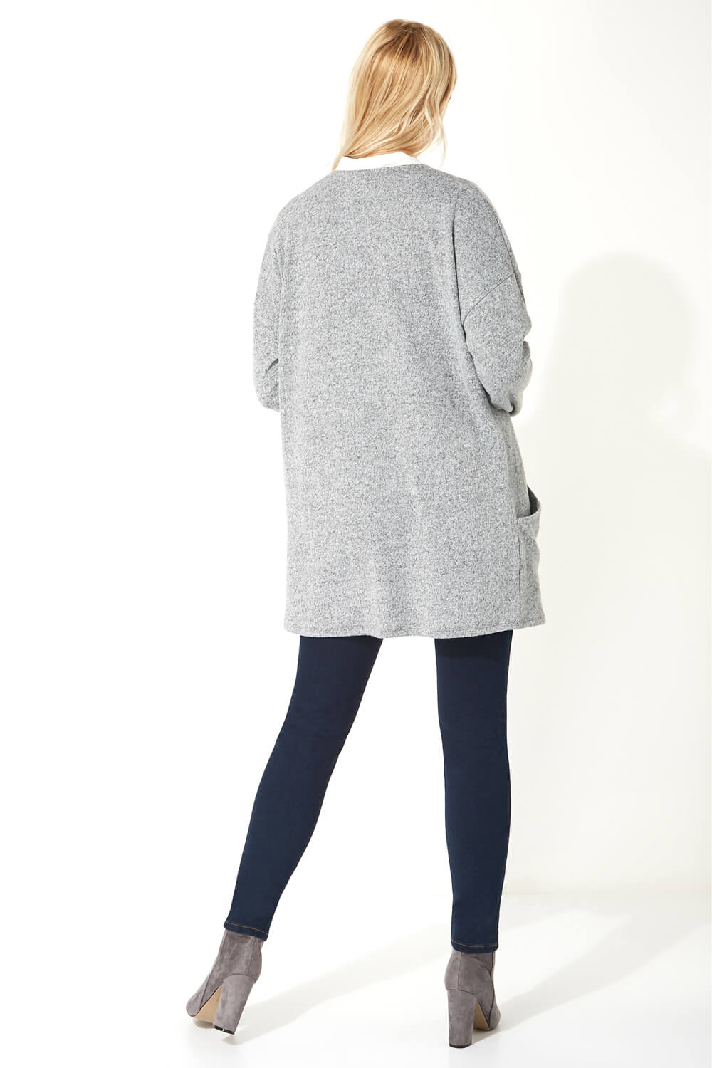 Grey Longline Edge to Edge Cardigan, Image 4 of 5