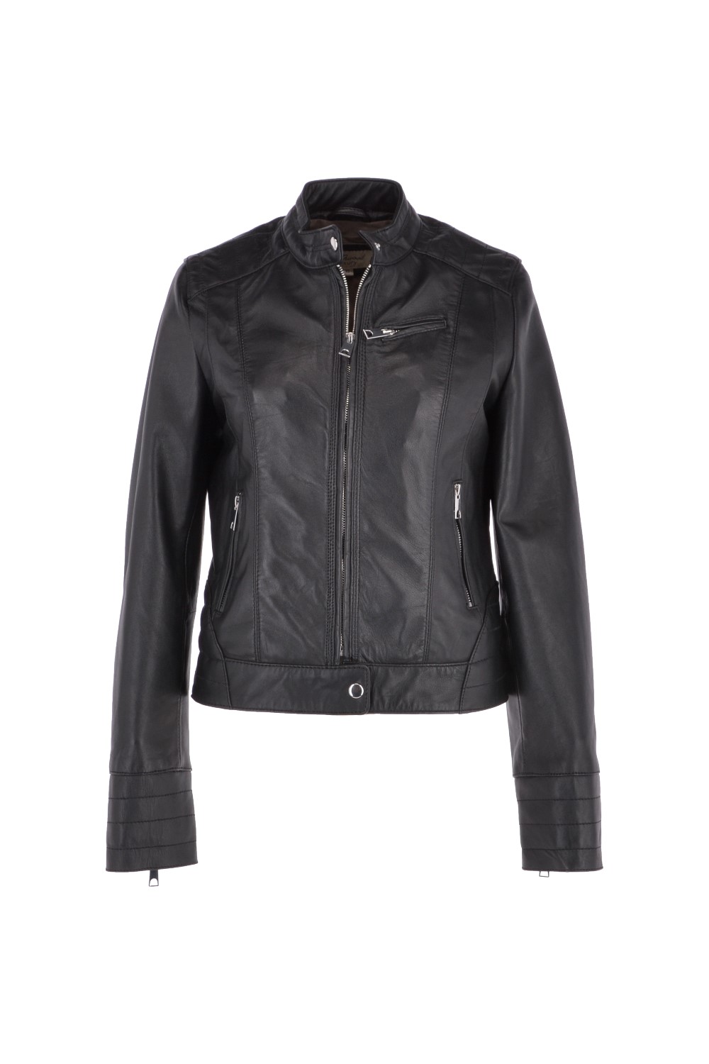 Black 'Essen' Real Leather Biker Jacket, Image 2 of 5