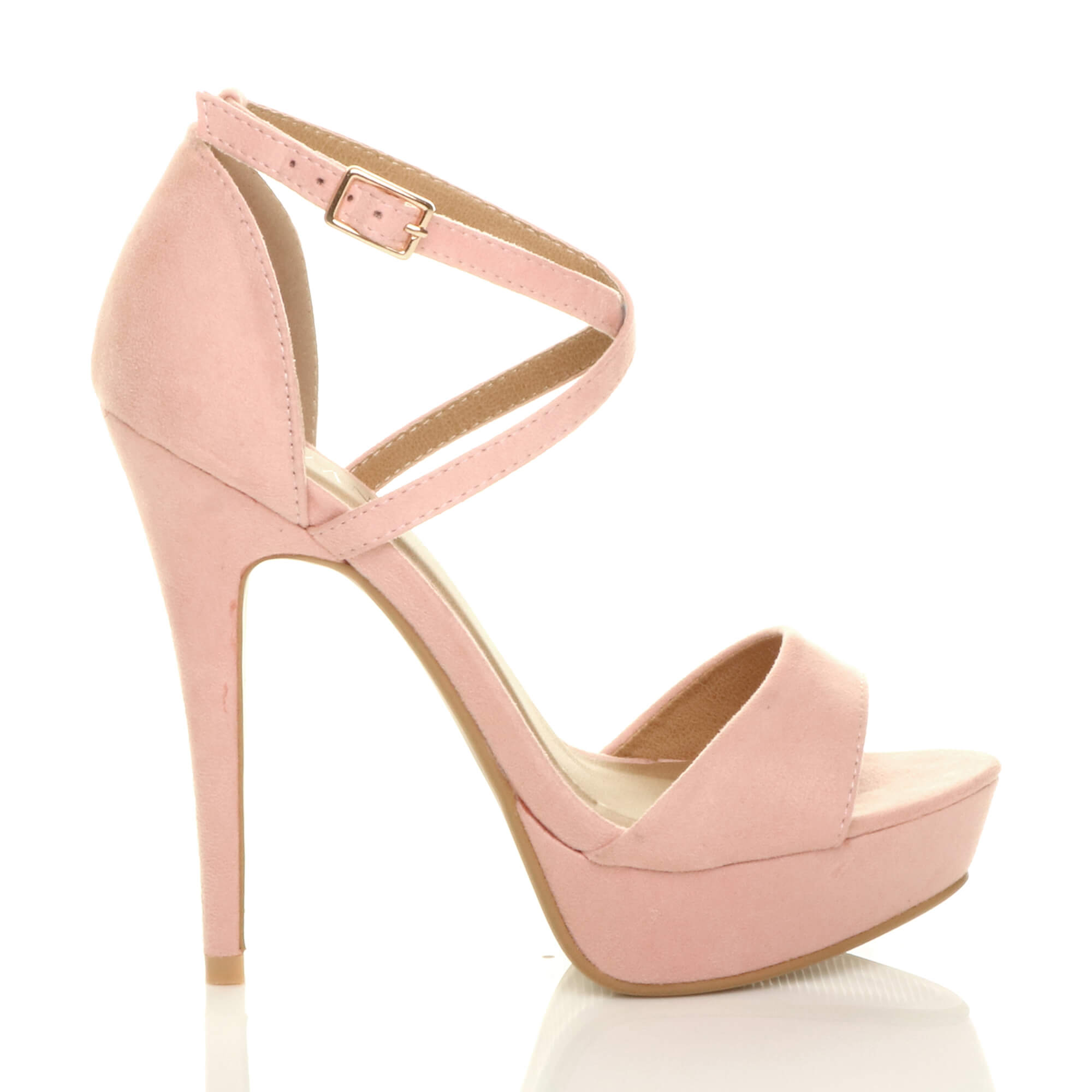 Pink AJVANI Pink High Heel Crossed Straps Platform Sandals, Image 2 of 6